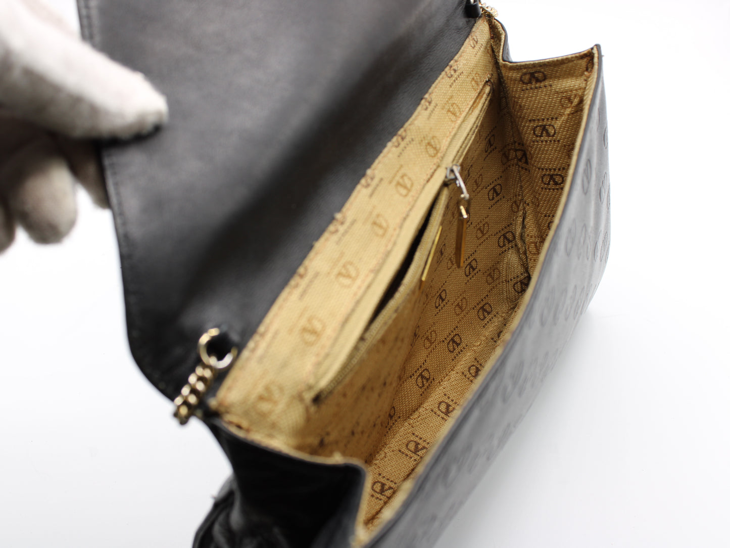 Valentino Garavani Bag Black All Over Chain Leather Crossbody V Logo Vintage