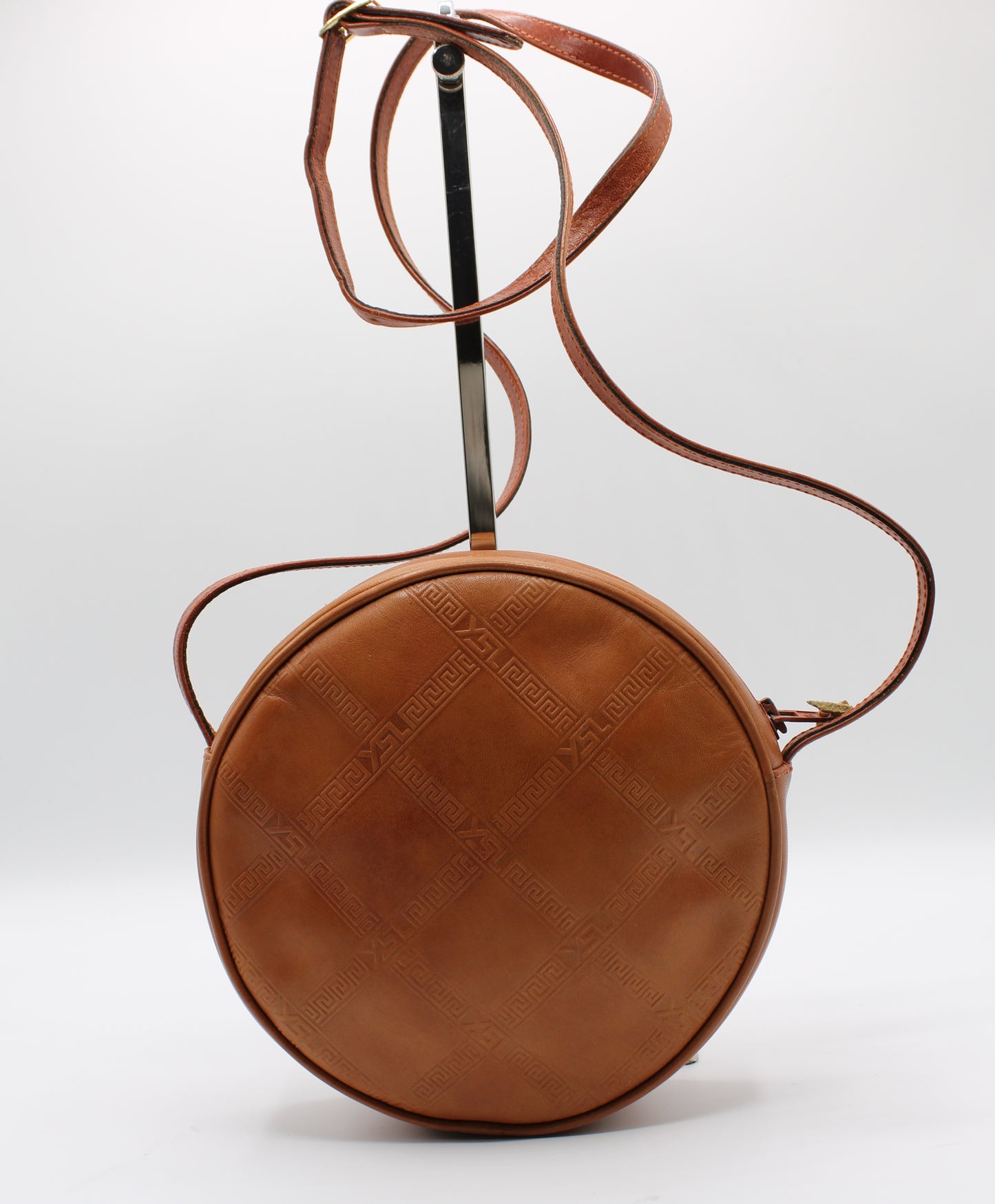 Yves Saint Laurent Bag Brown Leather Crossbody Embossed Round Vintage