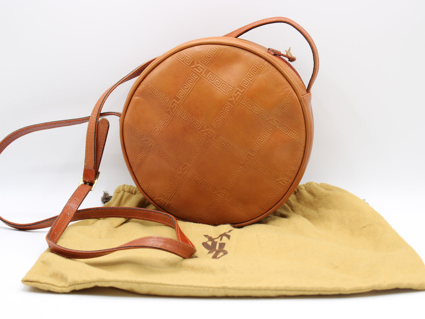 Yves Saint Laurent Bag Brown Leather Crossbody Embossed Round Vintage
