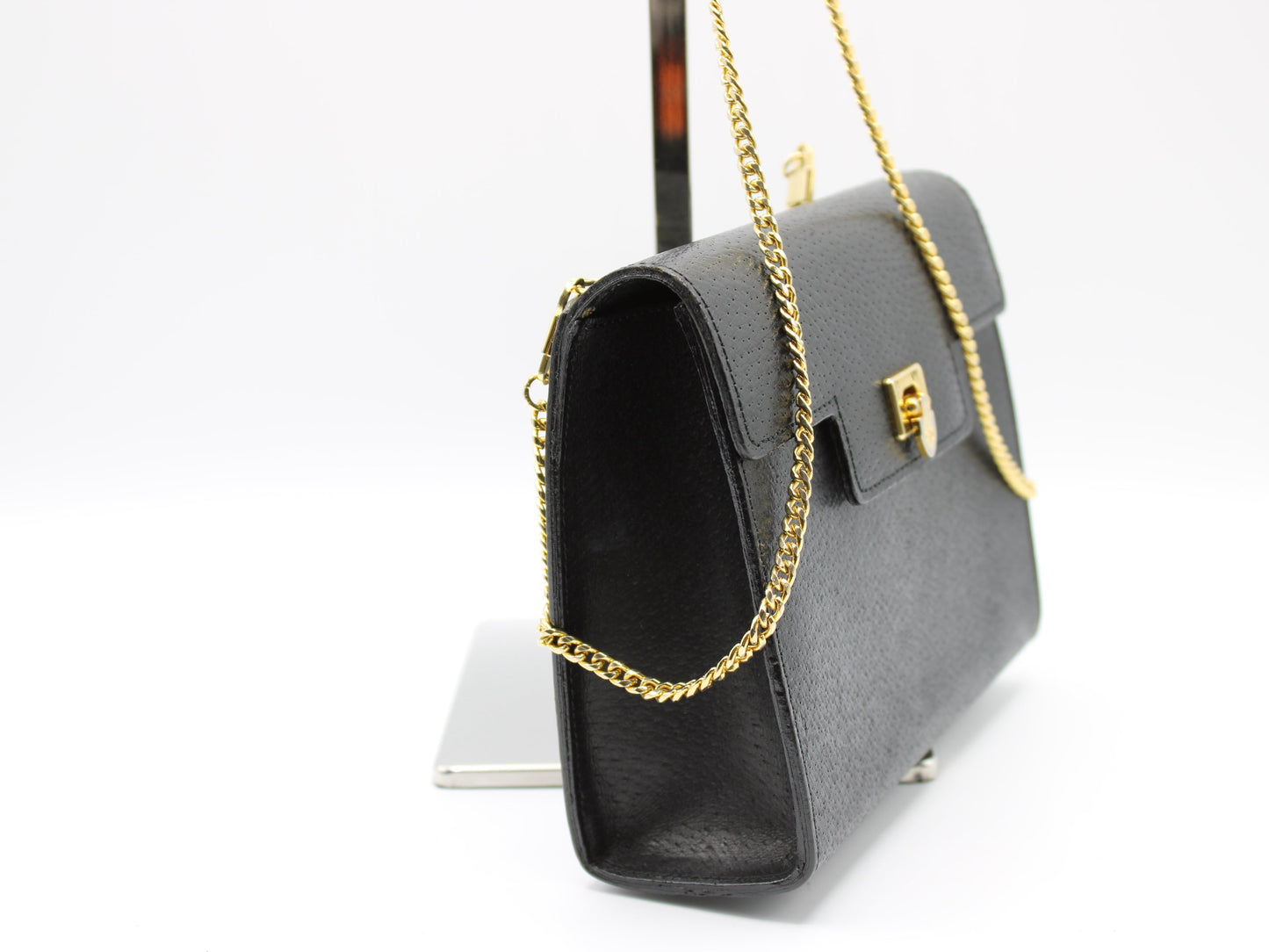 Valentino Garavani Black Leather  All Over Chain Crossbody Bag