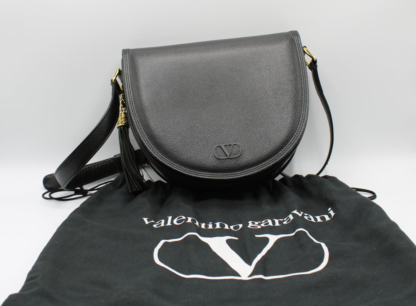Valentino Garavani Bag Crossbody Saddle Black Leather Vintage