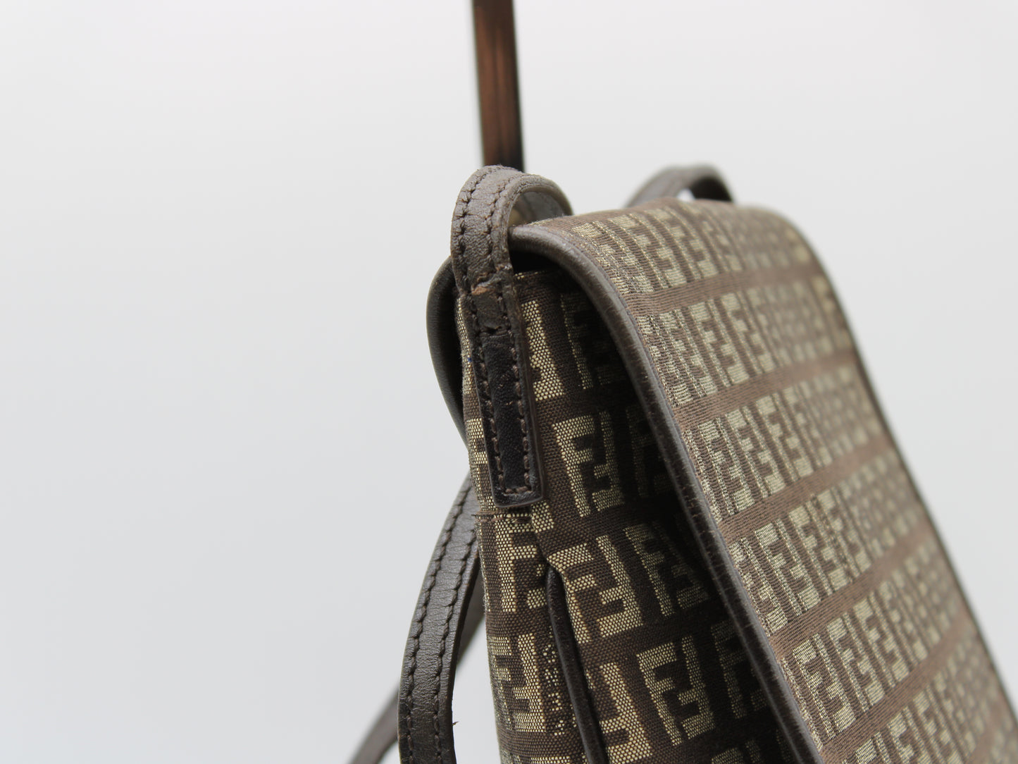 Fendi Bag Zucchino FF Monogram Shoulder Flap Canvas Silver Hardware Vintage