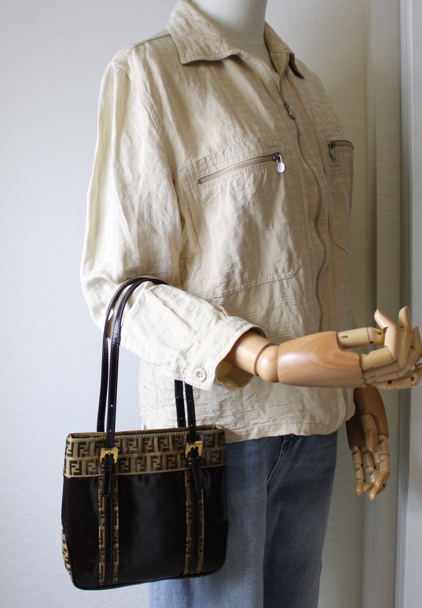Fendi Zucchino Patent Leather Handbag FF Vintage