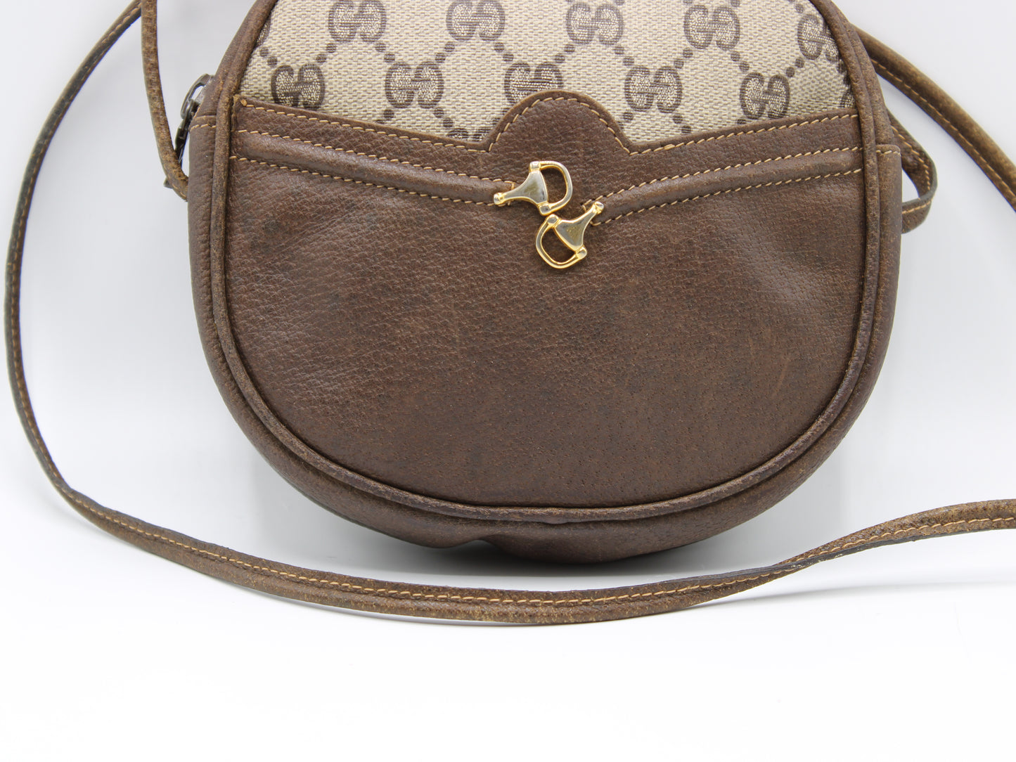 Gucci Horsebit 1955 Shoulder Bag Brown Leather GG Pattern Vintage