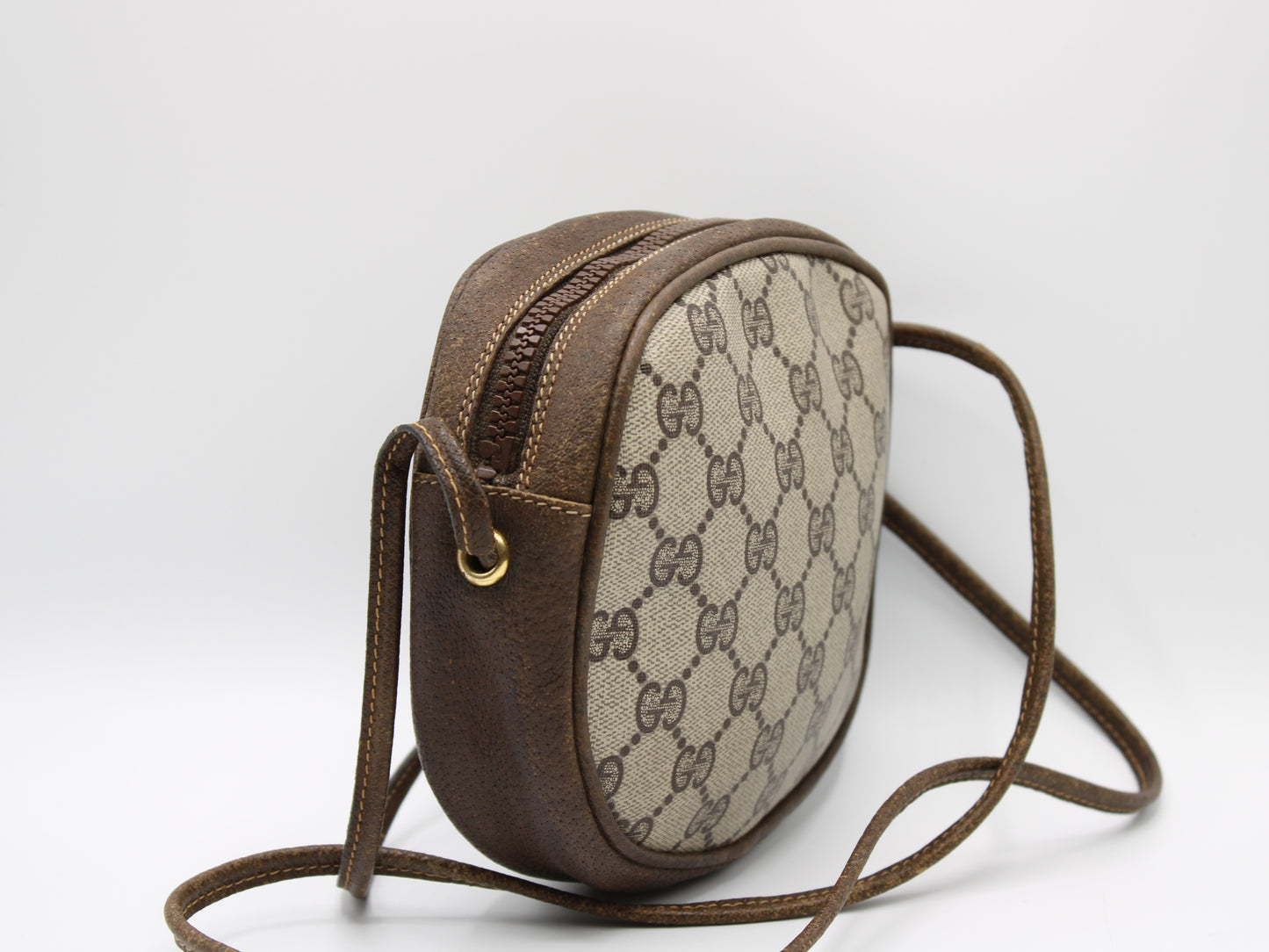 Gucci Horsebit 1955 Shoulder Bag Brown Leather GG Pattern Vintage
