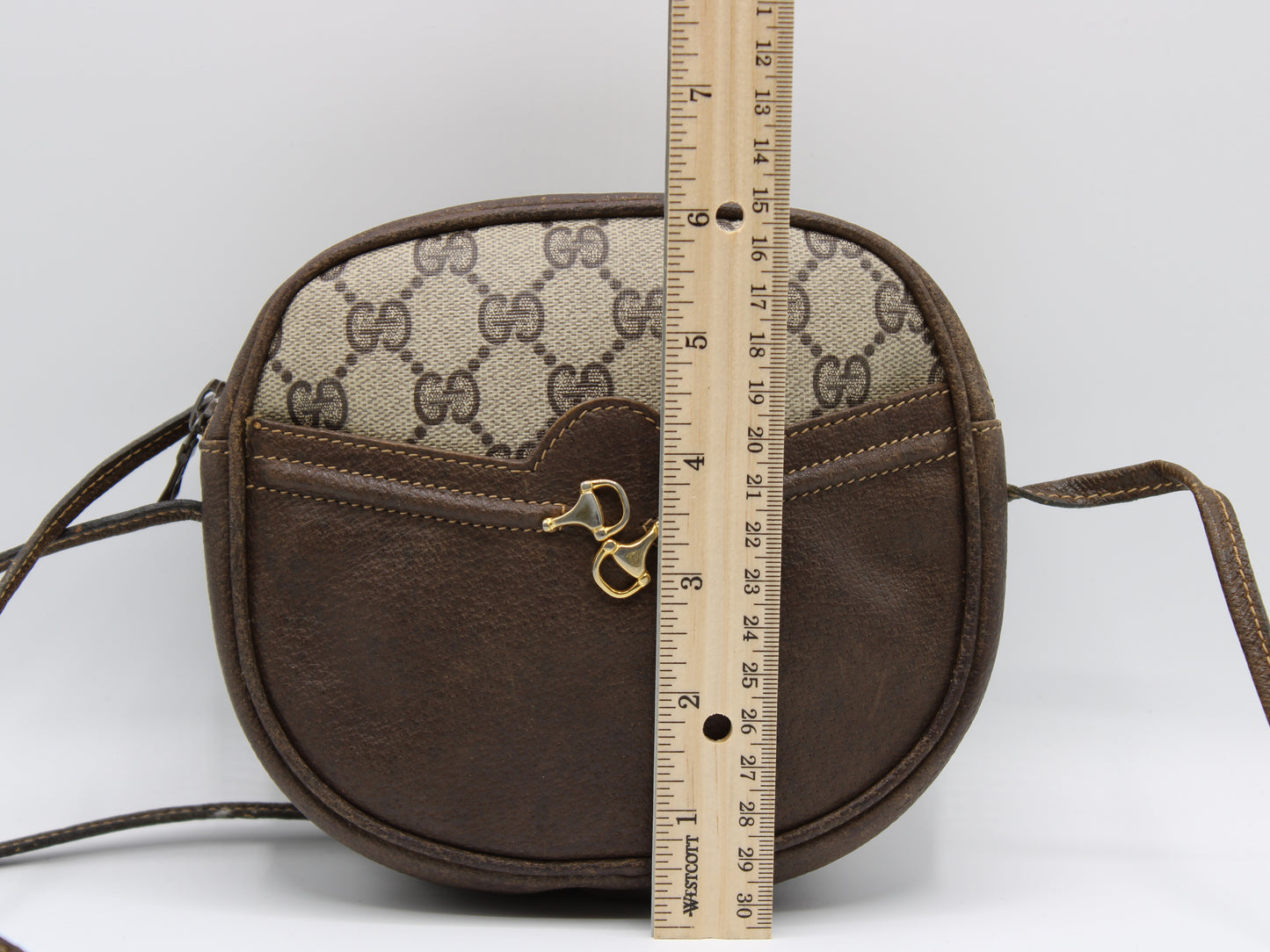 Gucci Horsebit 1955 Shoulder Bag Brown Leather GG Pattern Vintage