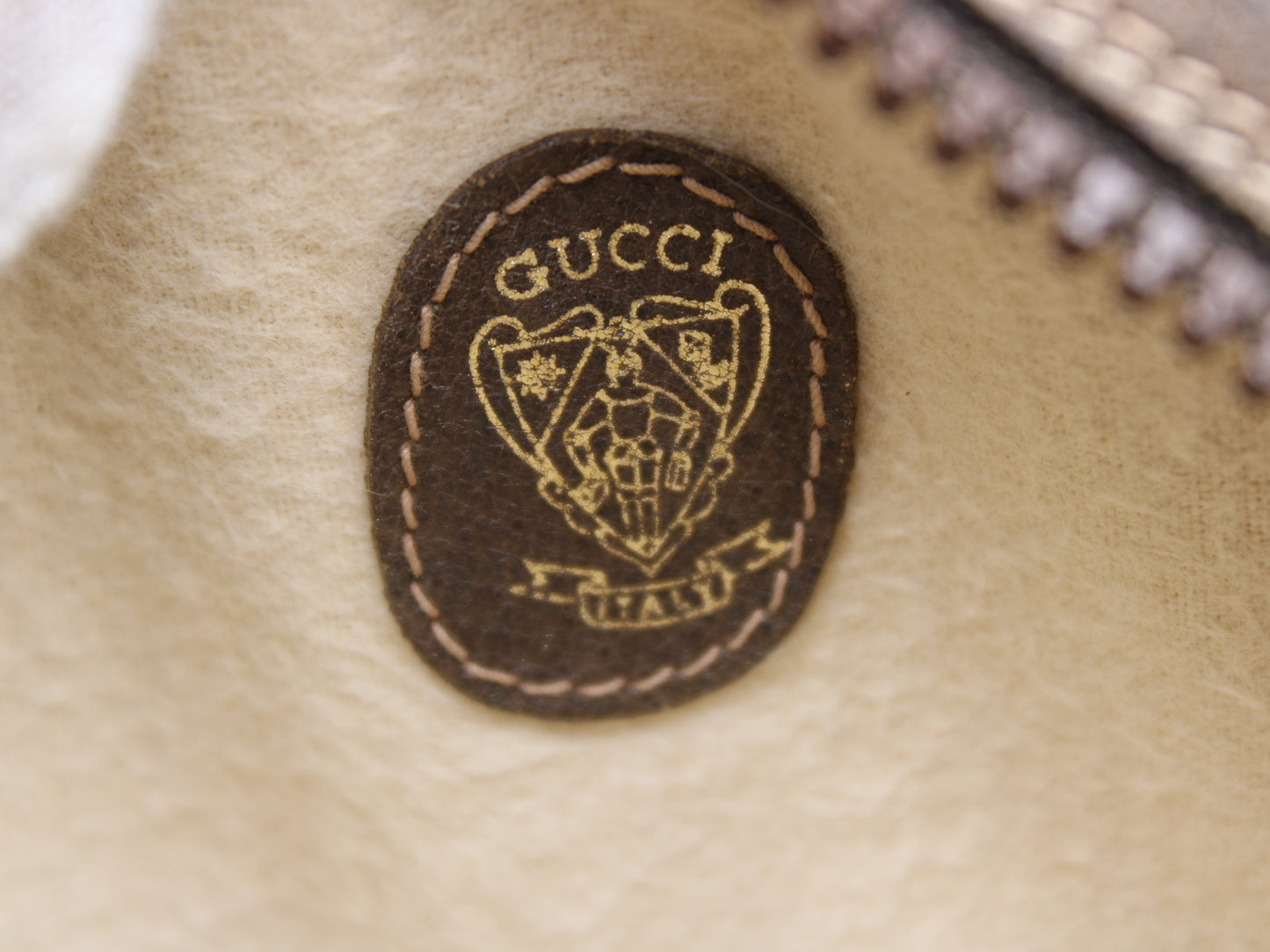 Gucci Horsebit 1955 Shoulder Bag Brown Leather GG Pattern Label inside