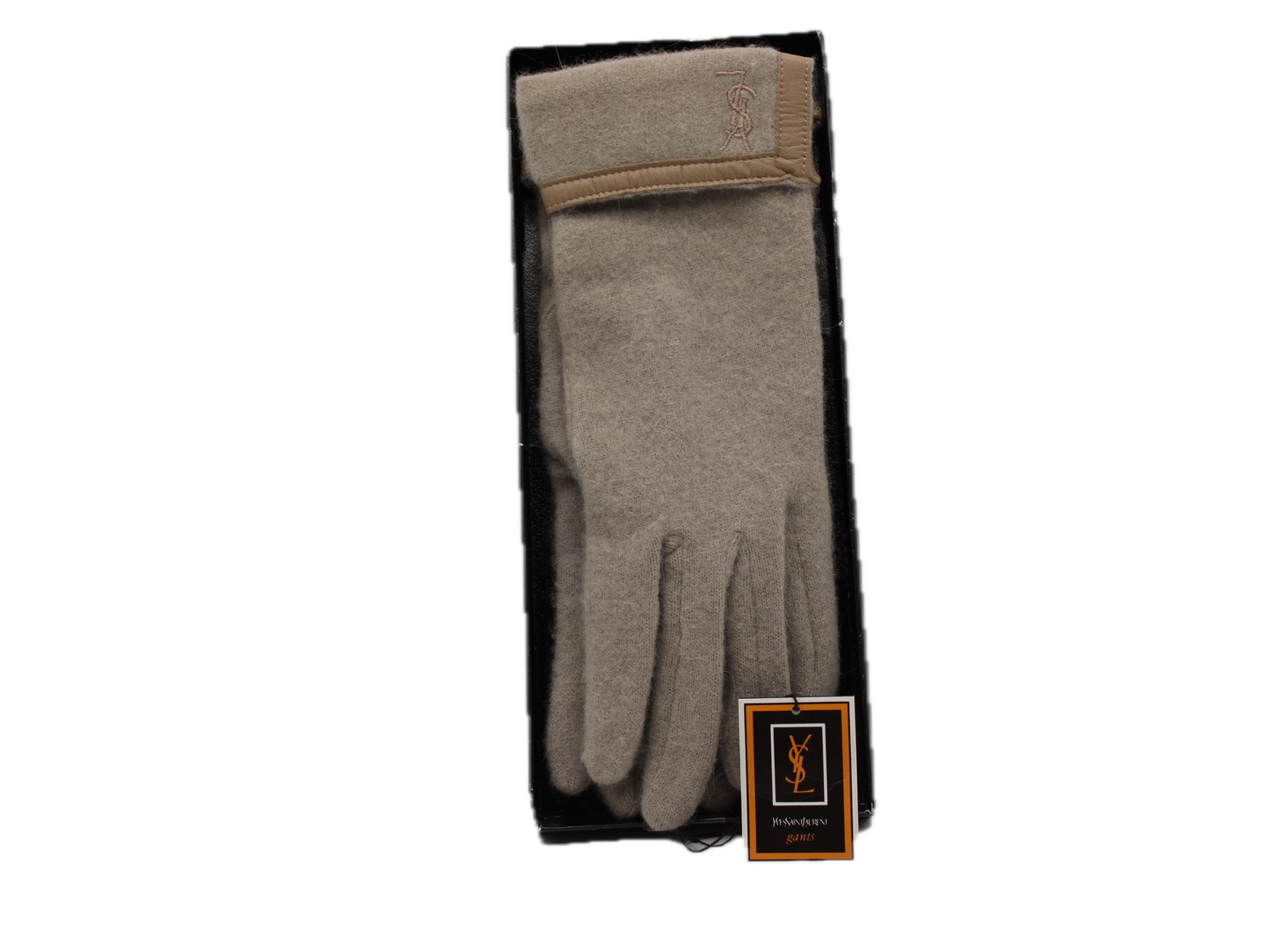 Yves Saint Laurent Wool Gloves with Leather Trimming and Classic YSL Logo Box view