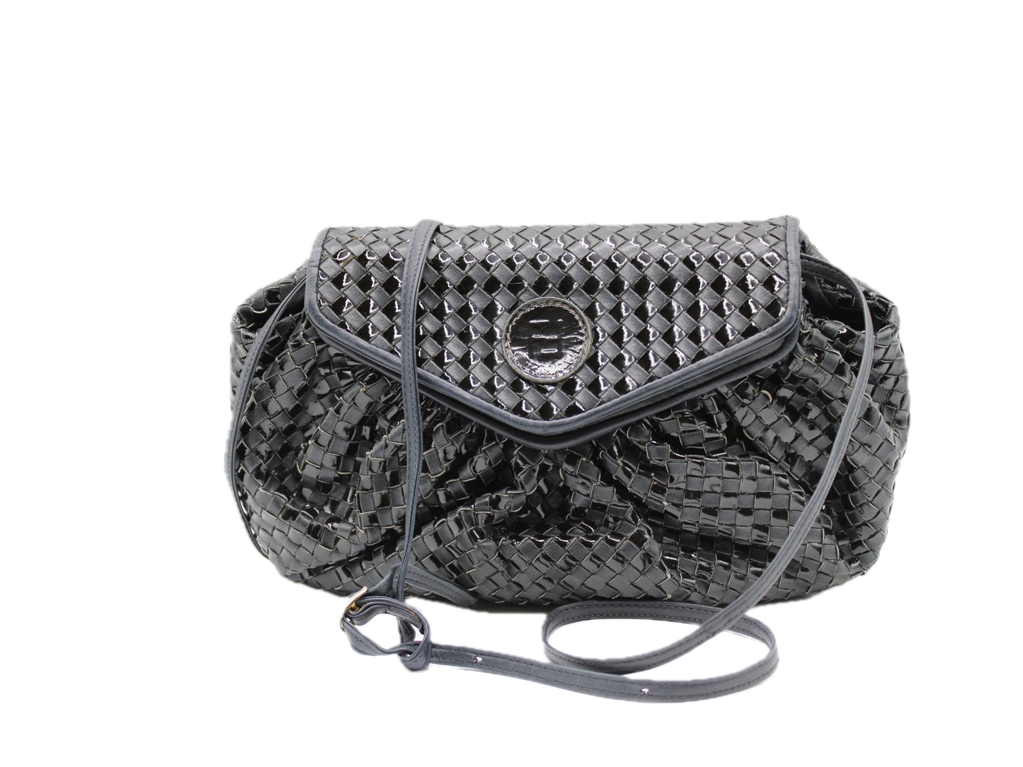 Fendi Bag Woven Leather Crossbody FF Logo Classic Black Vintage front