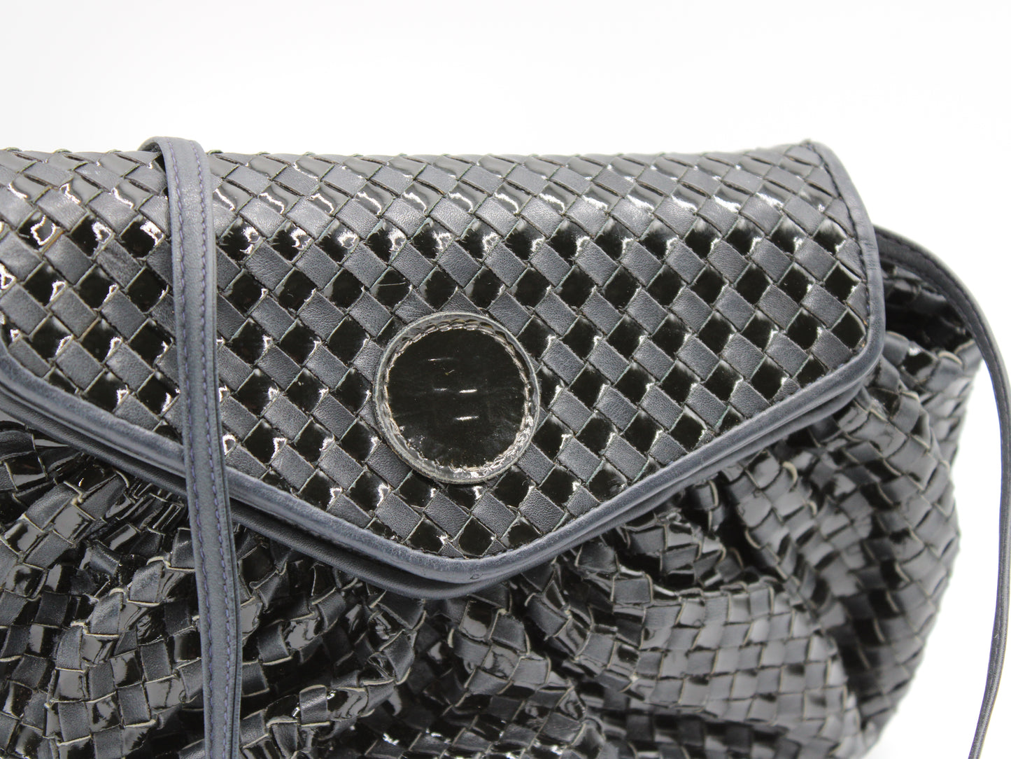Fendi Bag Woven Leather Crossbody FF Logo Black Vintage