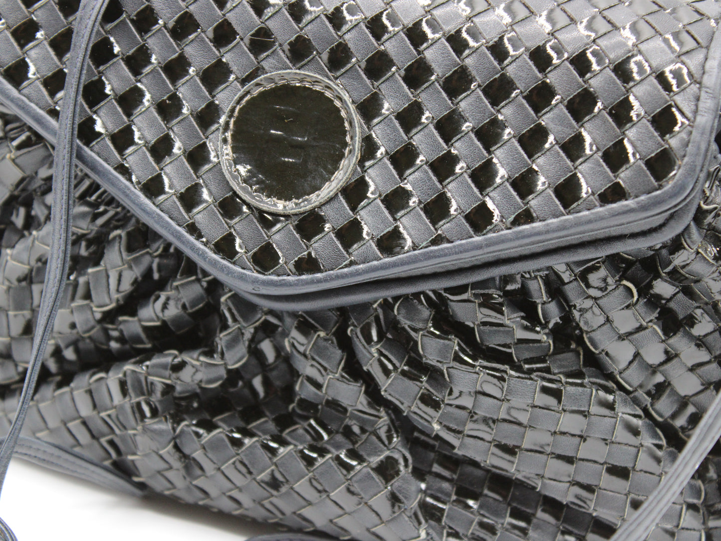 Fendi Bag Woven Leather Crossbody FF Logo Black Vintage