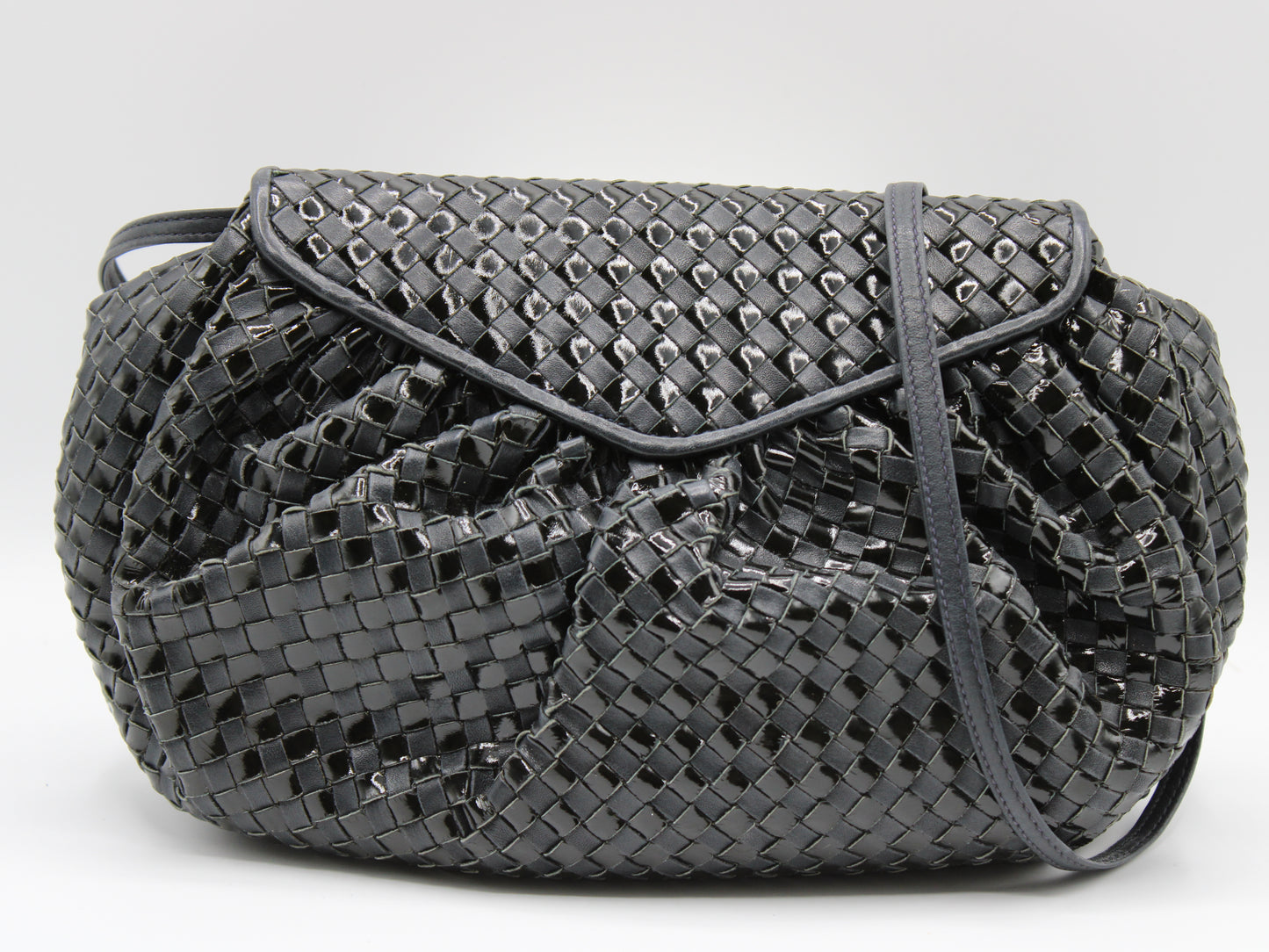 Fendi Bag Woven Leather Crossbody FF Logo Black Vintage