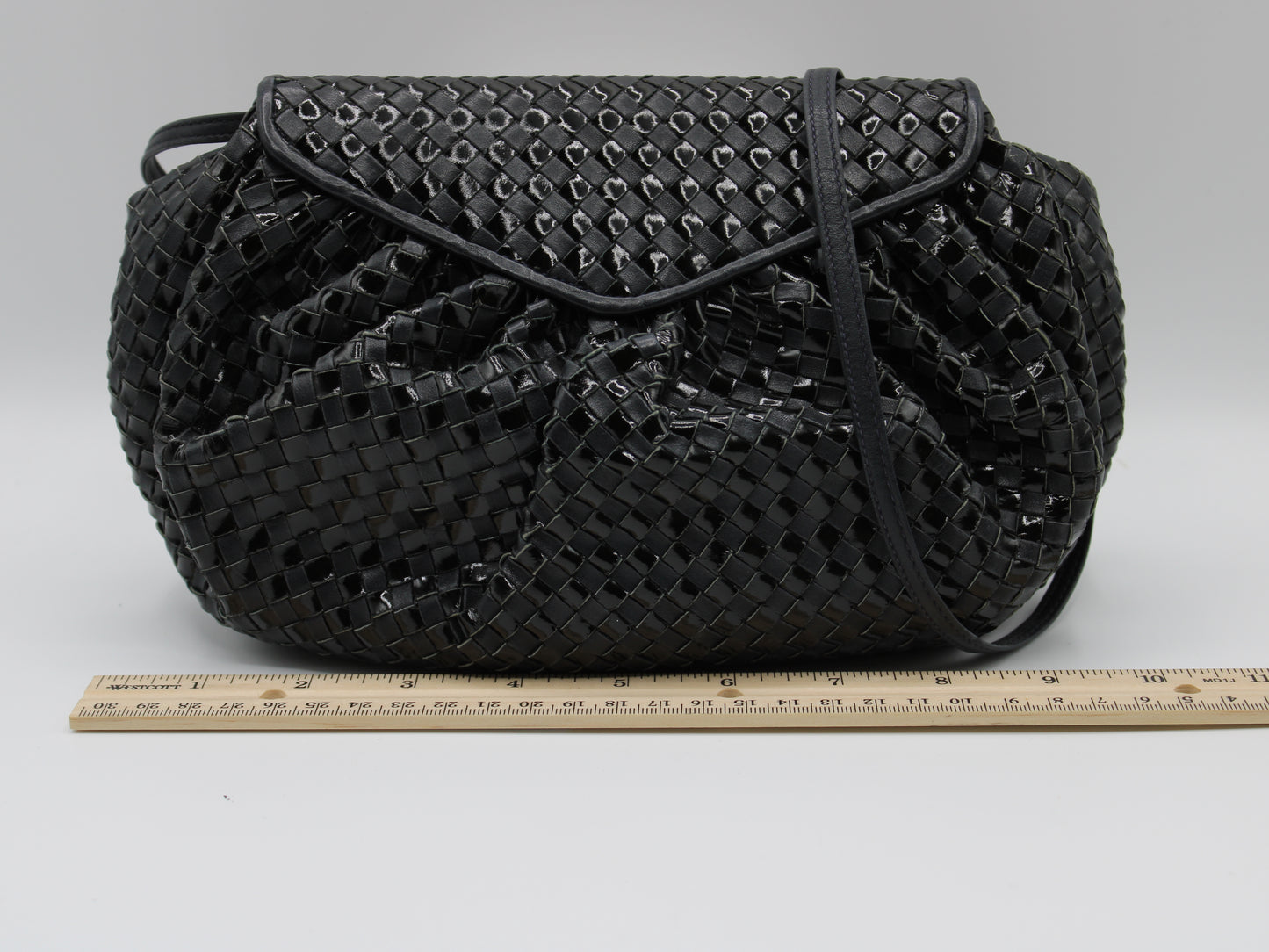 Fendi Bag Woven Leather Crossbody FF Logo Black Vintage