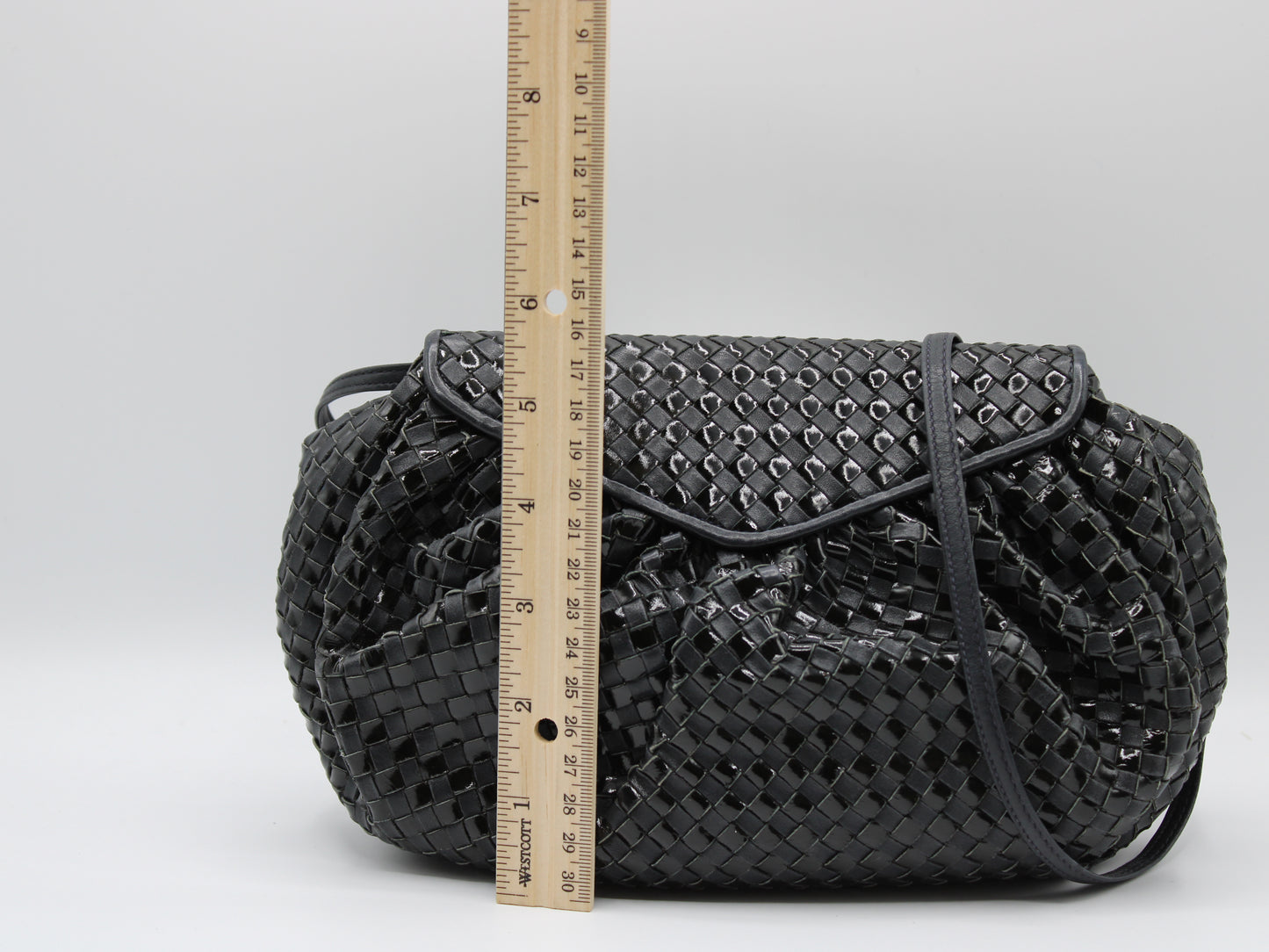 Fendi Bag Woven Leather Crossbody FF Logo Black Vintage