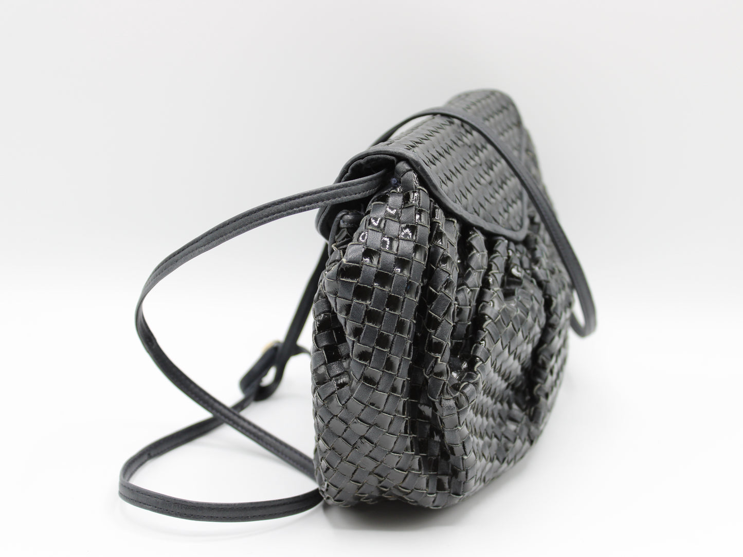 Fendi Bag Woven Leather Crossbody FF Logo Black Vintage