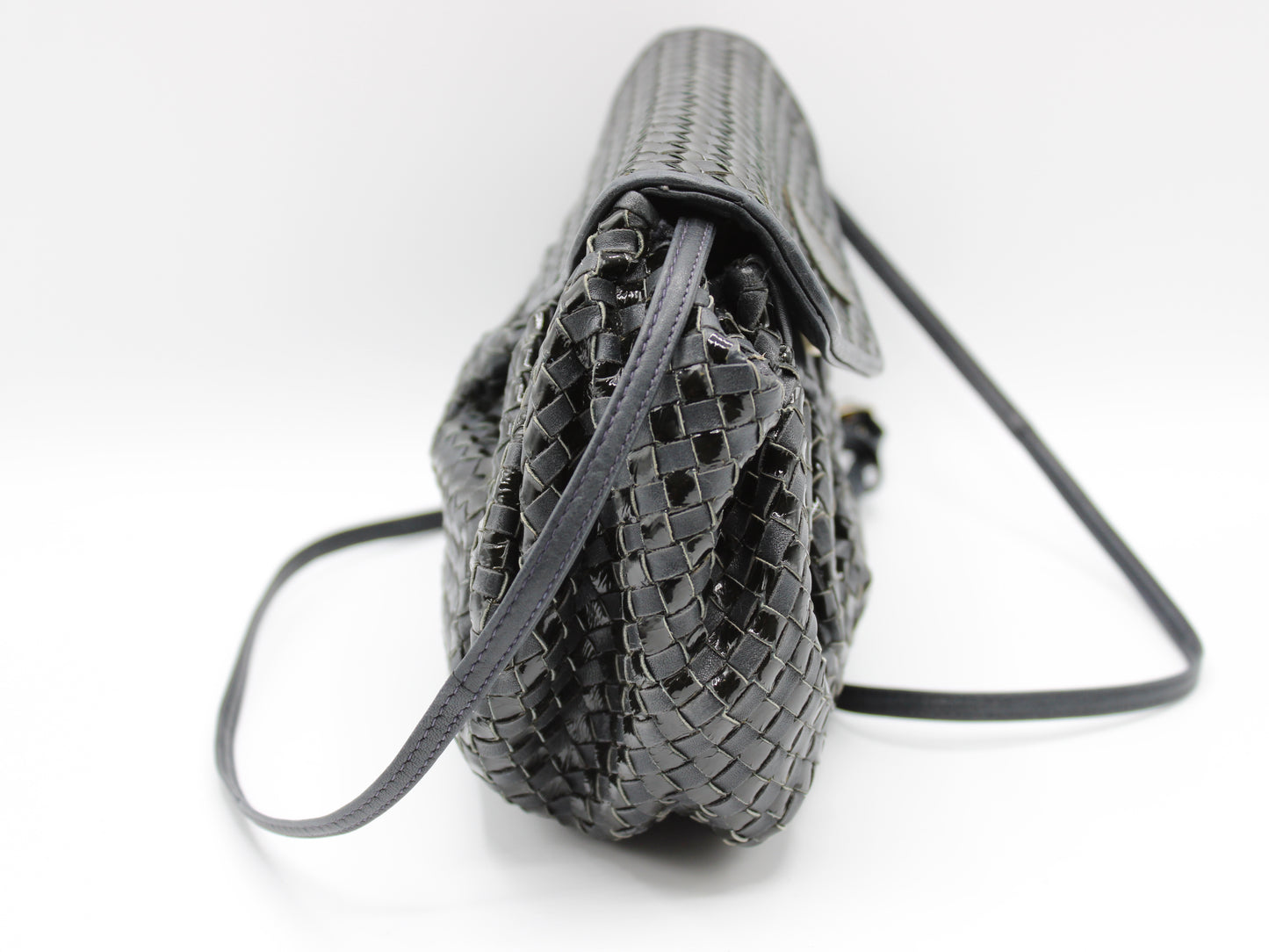 Fendi Bag Woven Leather Crossbody FF Logo Black Vintage