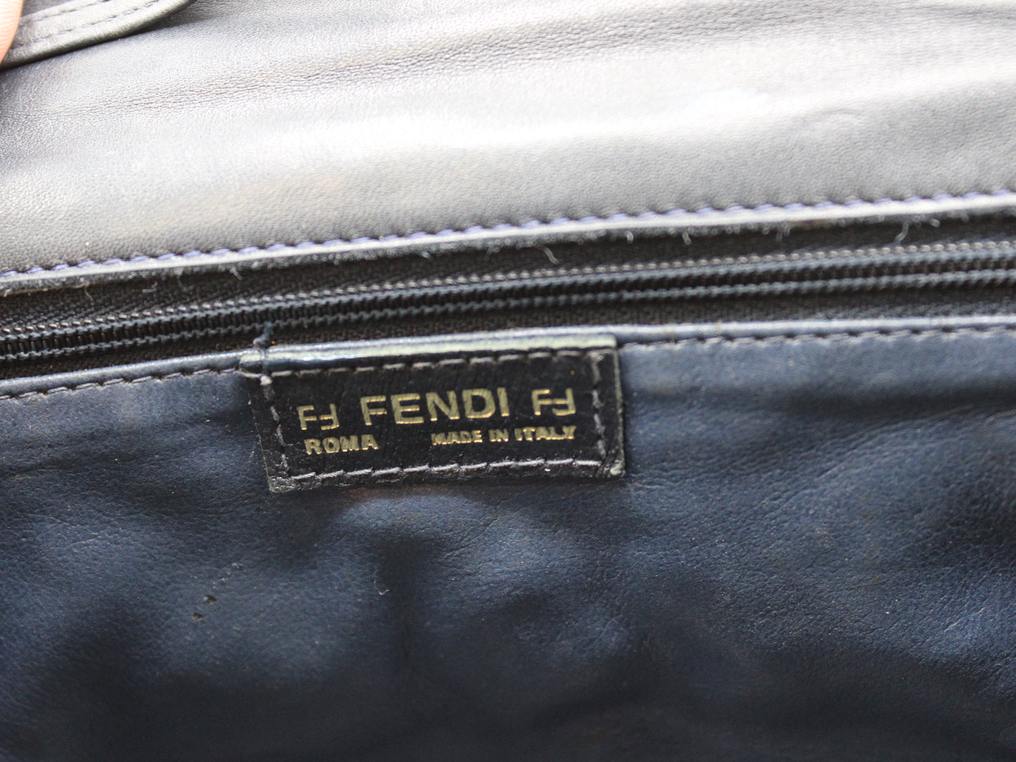 Fendi Bag Woven Leather Crossbody FF Logo Black Vintage
