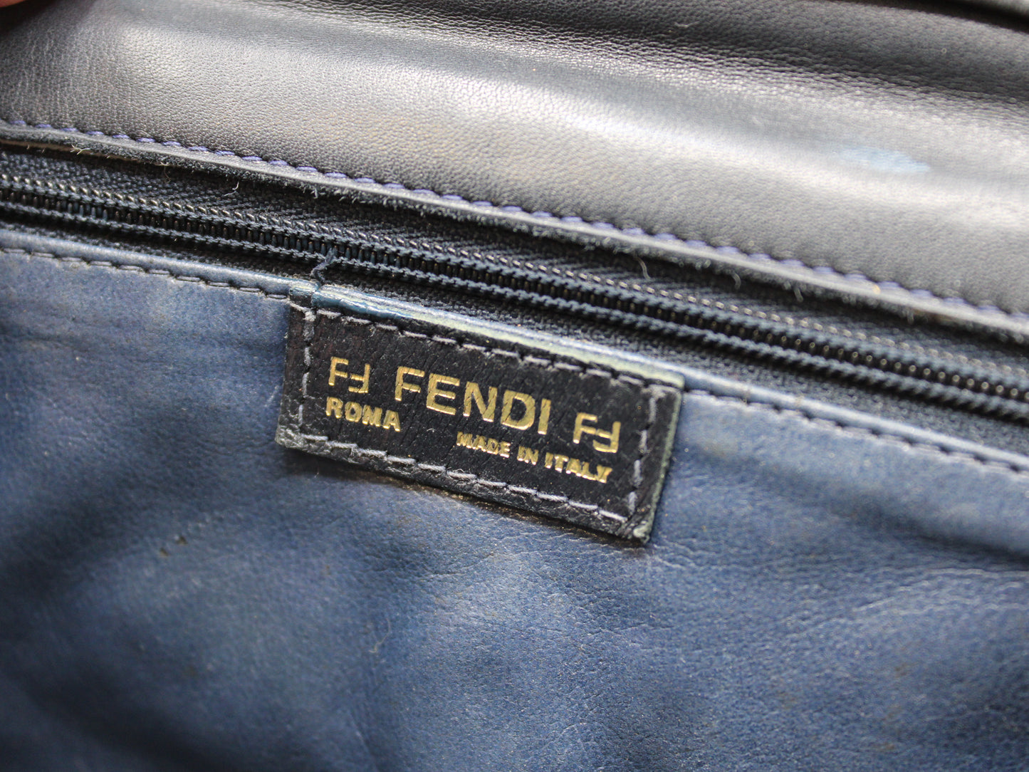 Fendi Bag Woven Leather Crossbody FF Logo Black Vintage