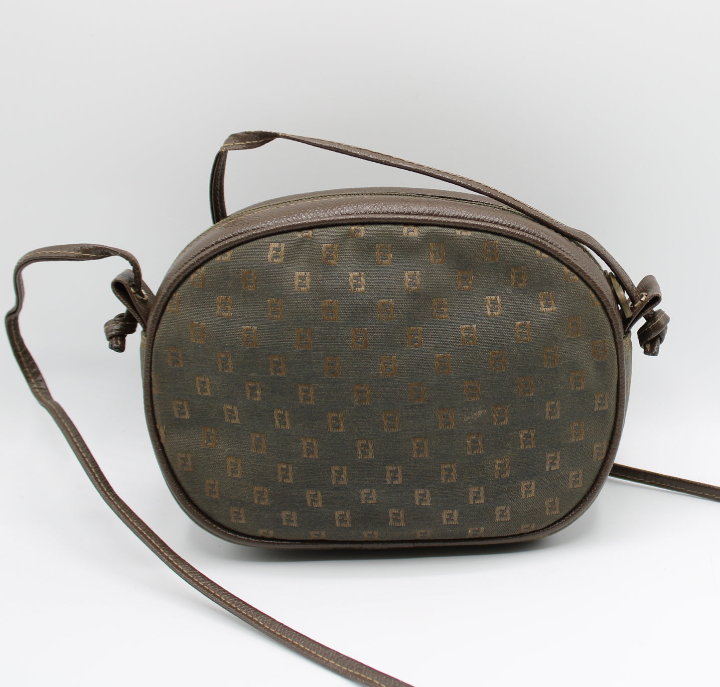 Fendi FF Logo Brown Canvas Crossbody Bag Vintage