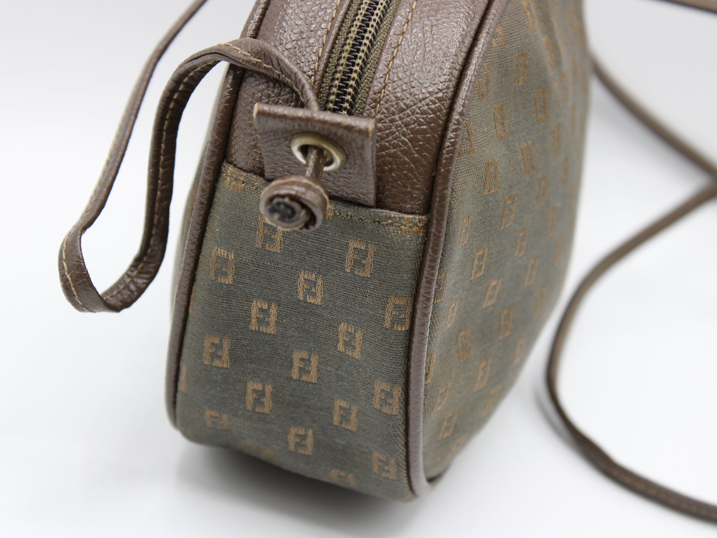 Fendi FF Logo Brown Canvas Crossbody Bag Vintage