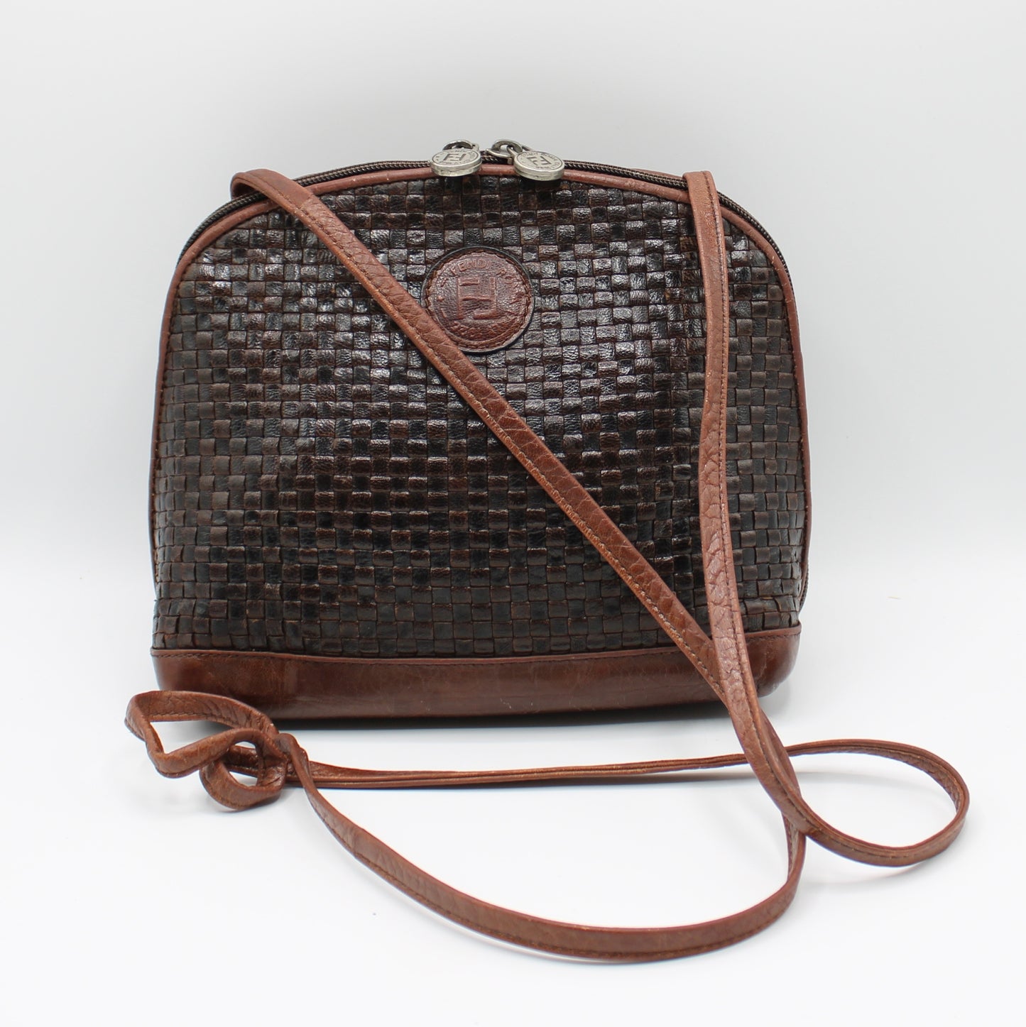 Fendi Woven Leather Crossbody Bag Brown Handbags Vintage