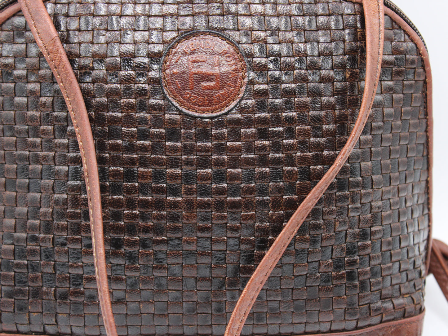 Fendi Woven Leather Crossbody Bag Brown Handbags Vintage
