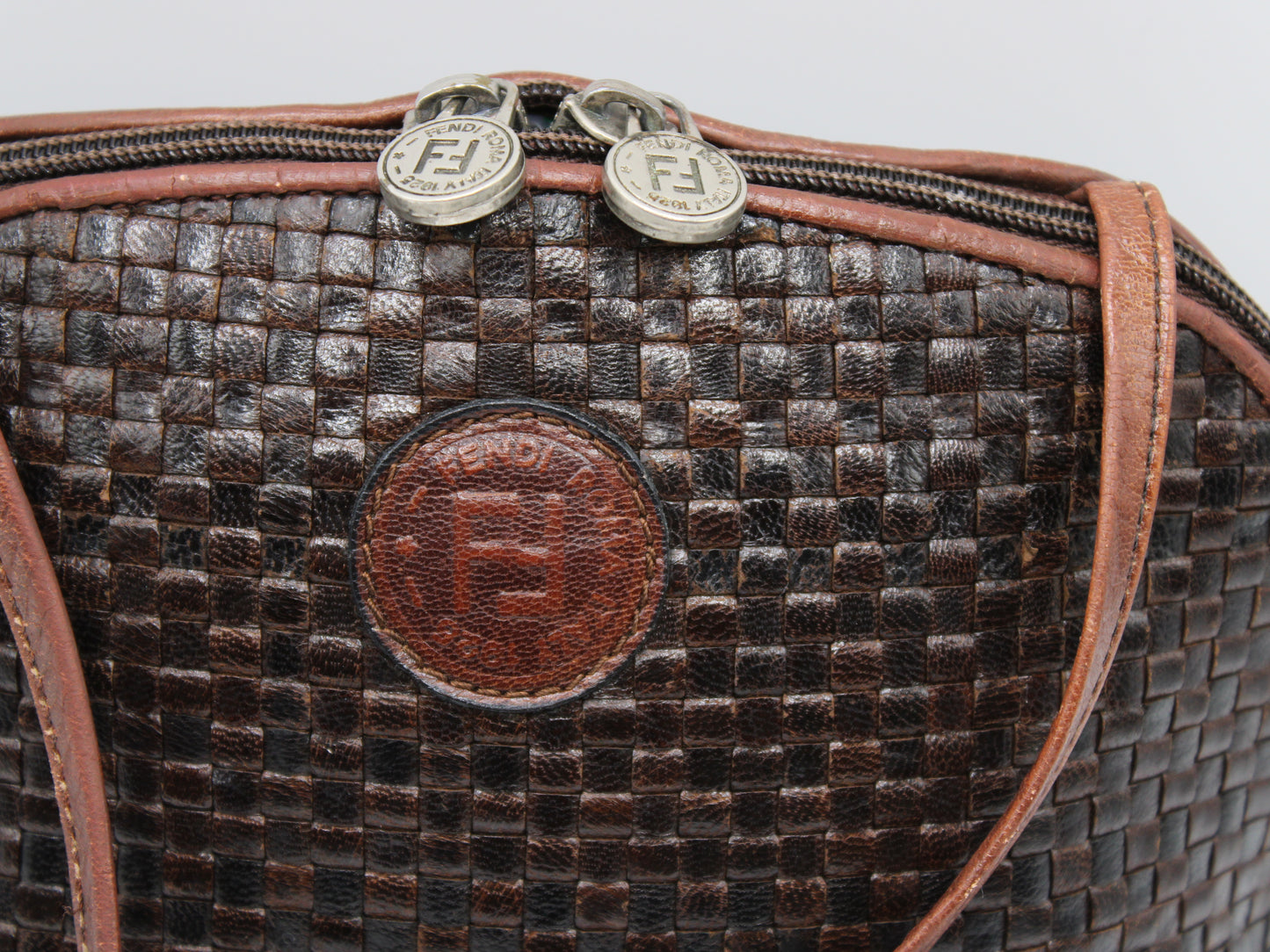 Fendi Woven Leather Crossbody Bag Brown Handbags Vintage