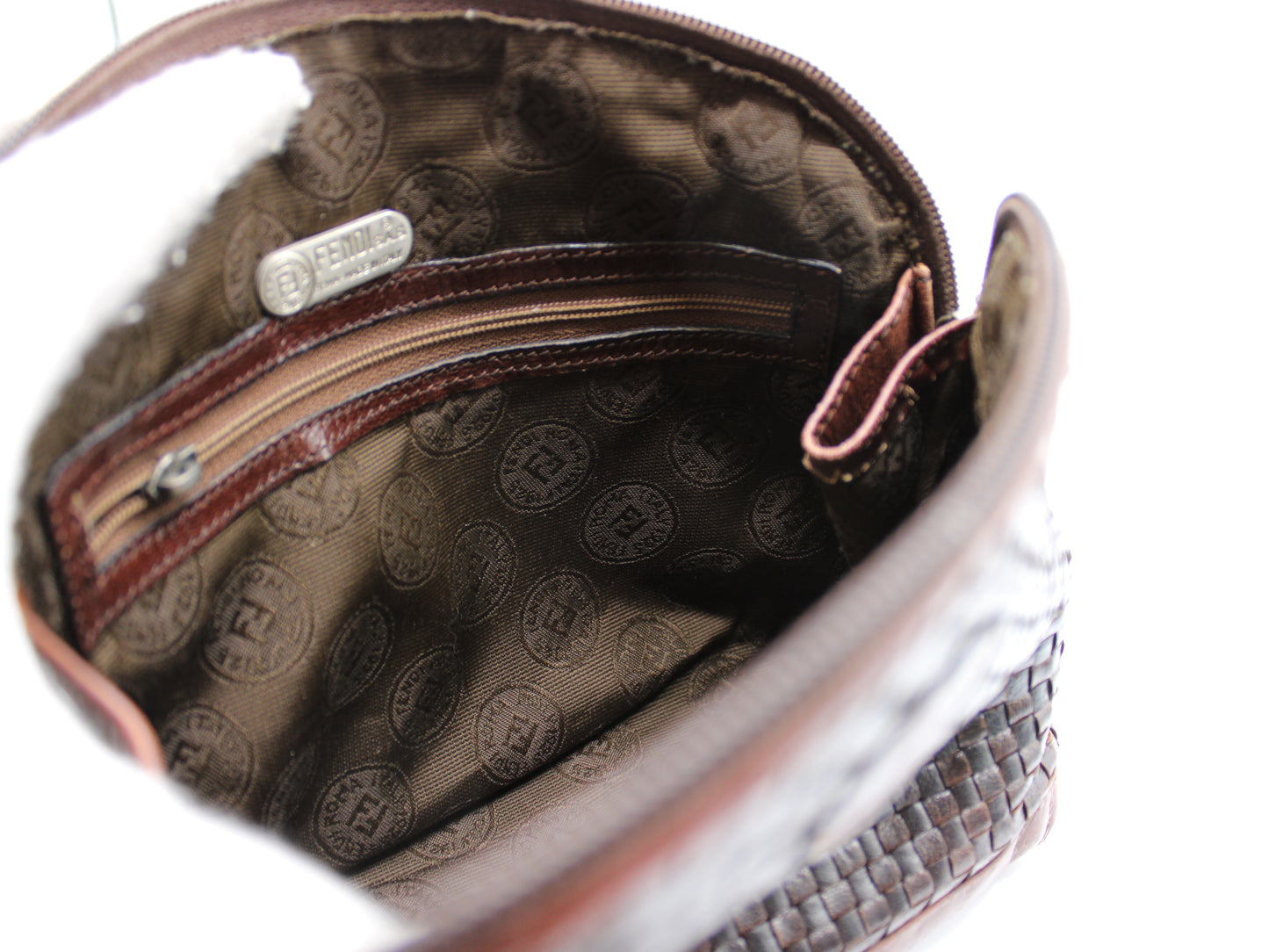 Fendi Woven Leather Crossbody Bag Brown Handbags Vintage