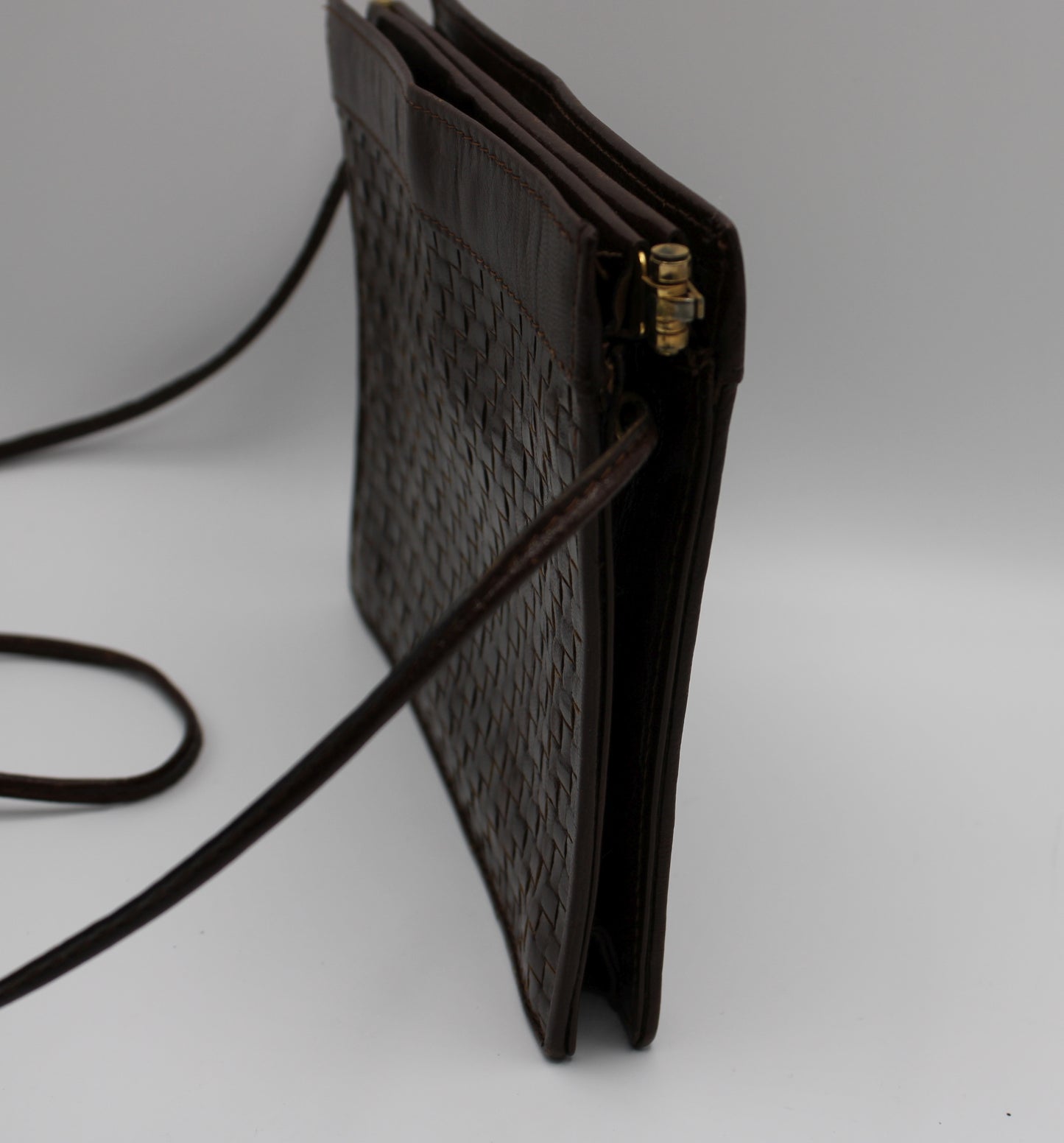 Fendi Woven Brown Leather Framed Bag Vintage