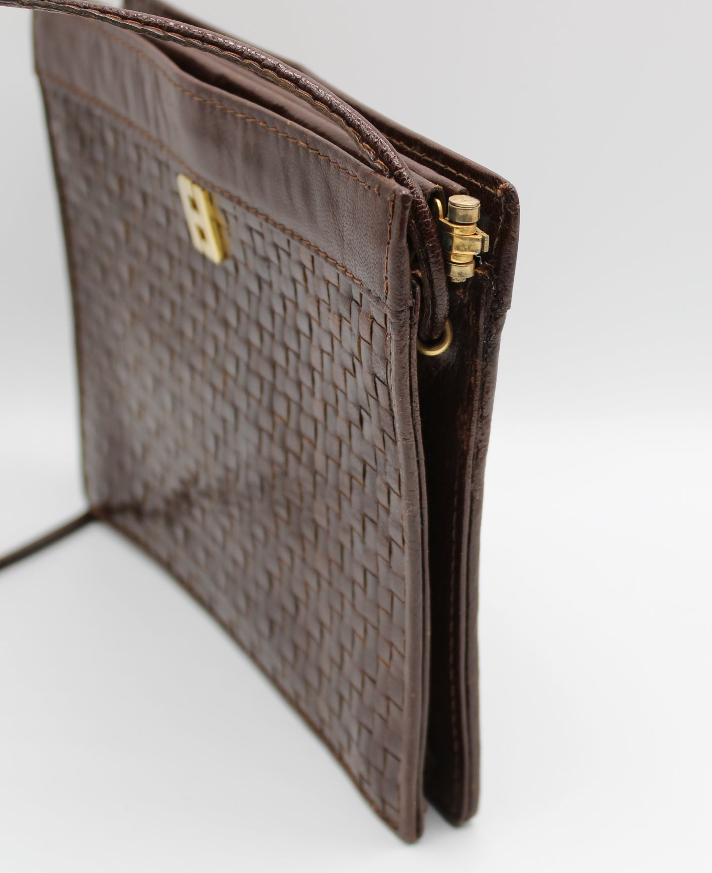 Fendi Woven Brown Leather Framed Bag Vintage