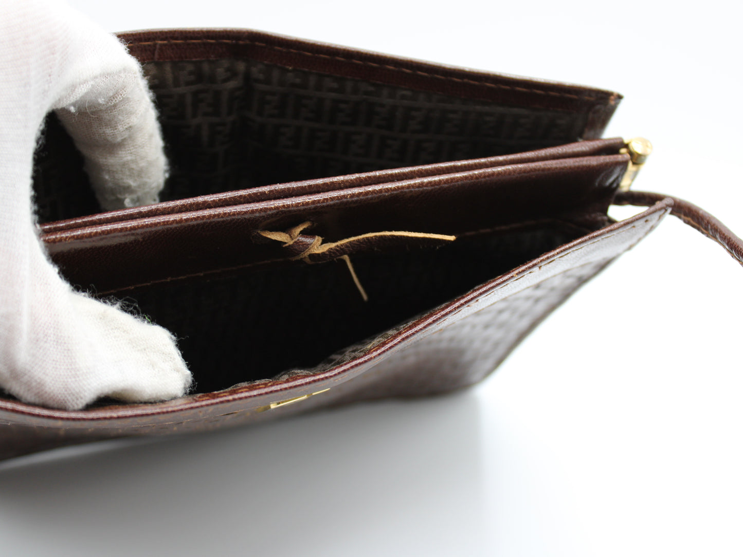 Fendi Woven Brown Leather Framed Bag Vintage