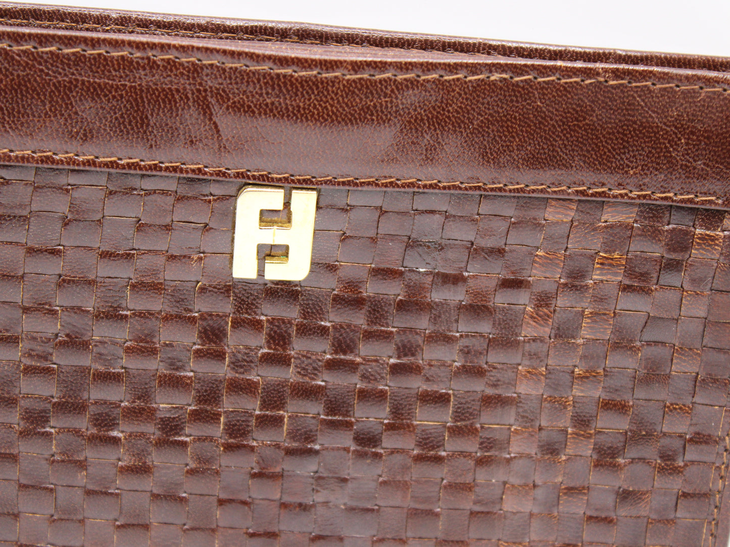 Fendi Woven Brown Leather Framed Bag Vintage