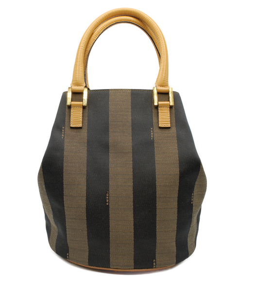 Fendi 2011 Pequin Pequin Striped Pattern Bucket Tote Brown Vintage front view
