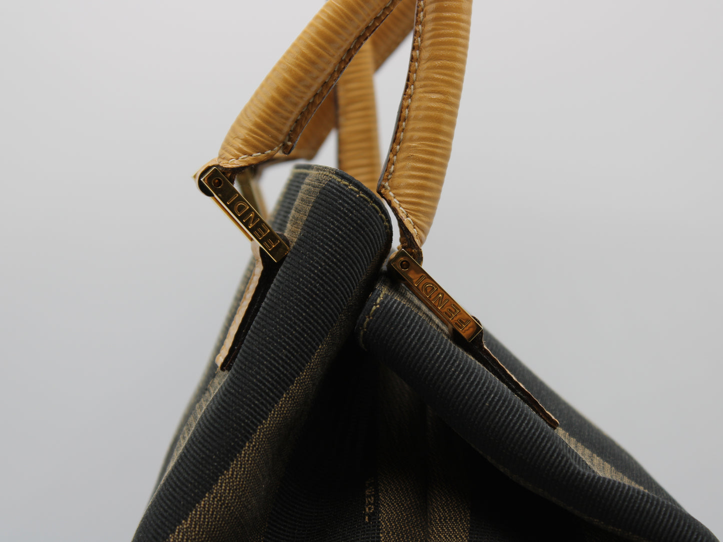 Fendi 2011 Pequin Striped Pattern Bucket Tote Brown Vintage