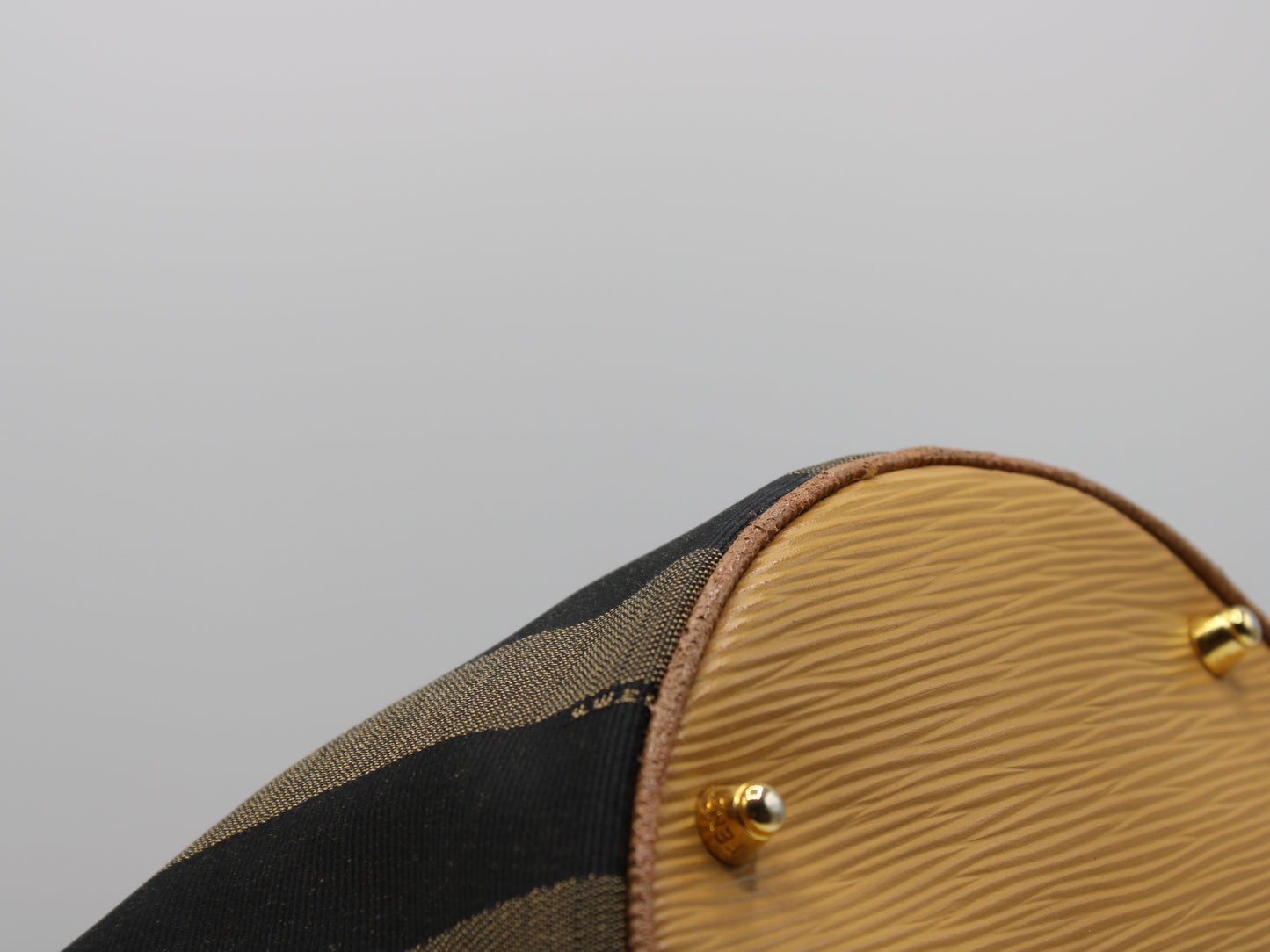 Fendi 2011 Pequin Striped Pattern Bucket Tote Brown Vintage