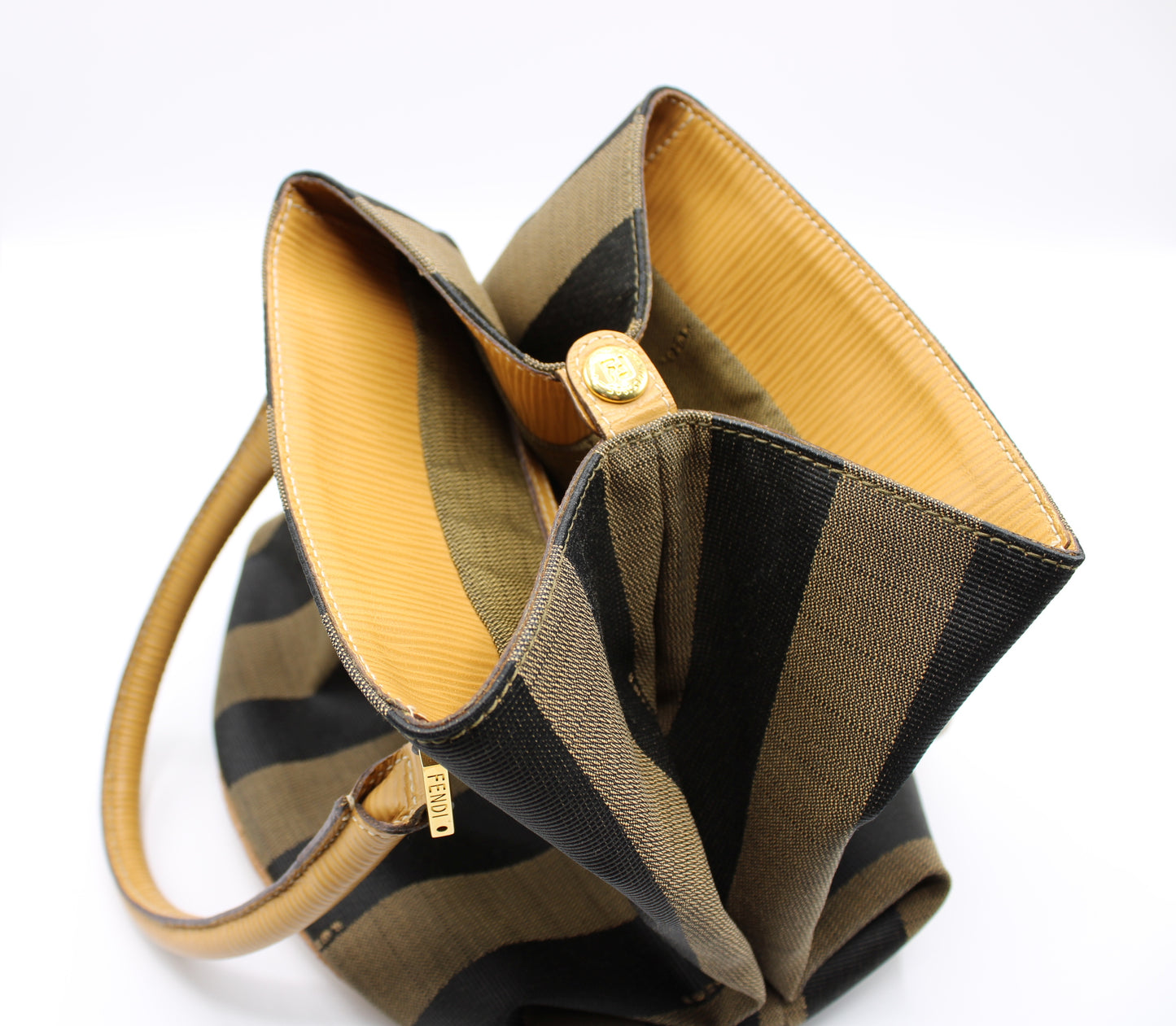 Fendi 2011 Pequin Striped Pattern Bucket Tote Brown Vintage