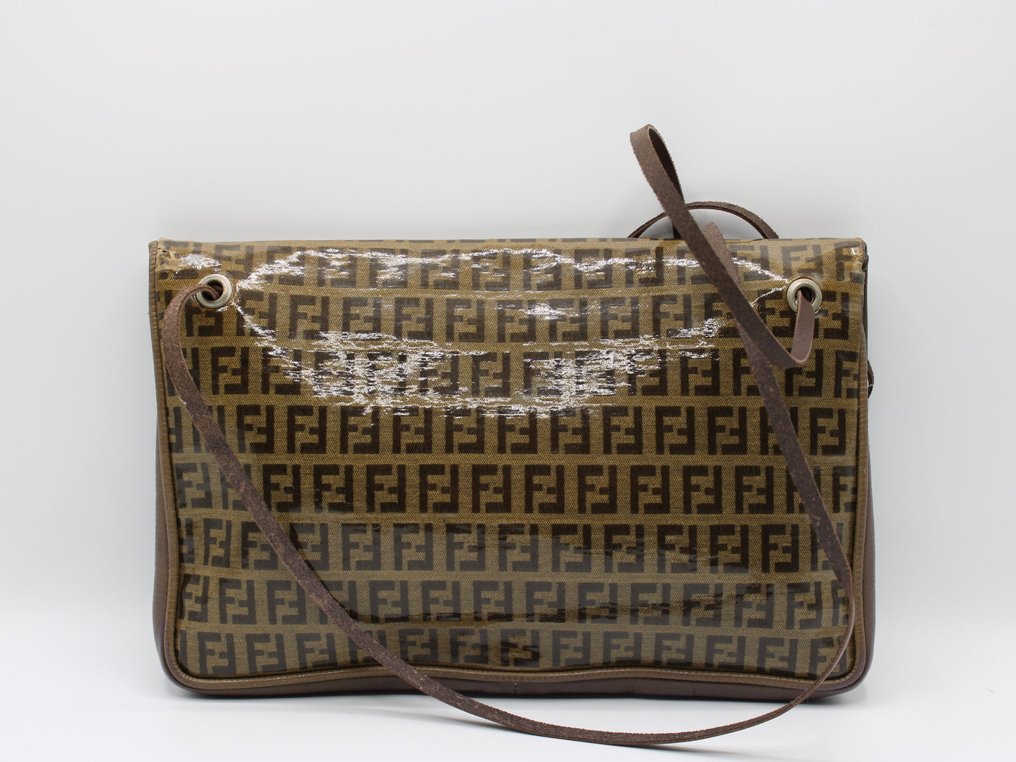 Fendi Zucchino Crossbody Bag Brown Triple Flap Design Vintage