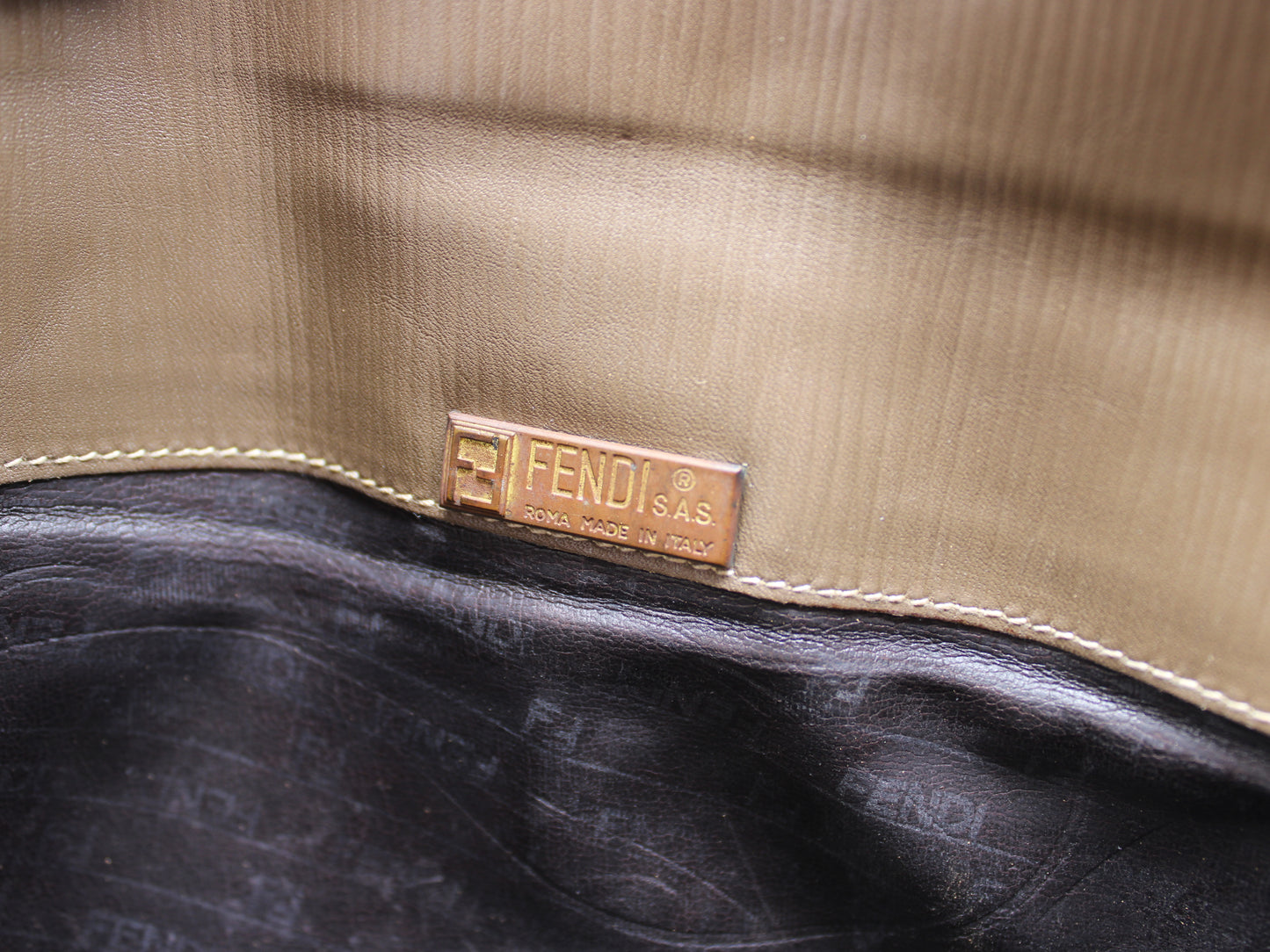 Fendi Zucchino Crossbody Bag Brown Triple Flap Design Vintage