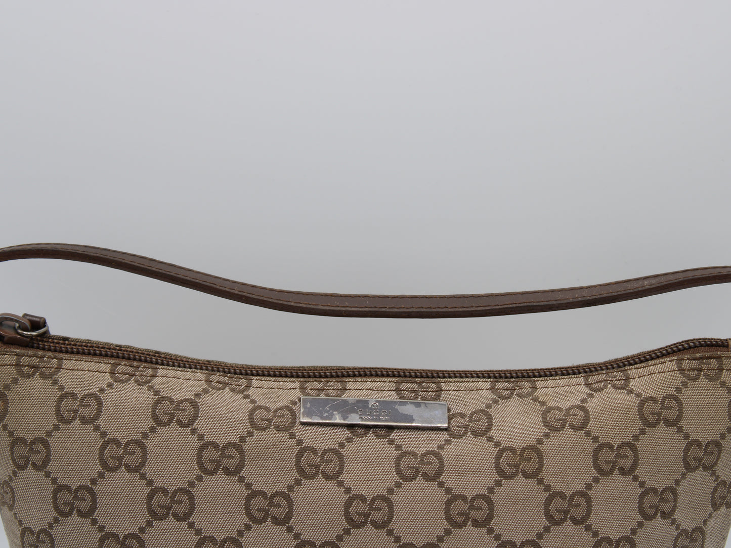 Gucci GG Canvas Boat Baguette Bag Brown Vintage