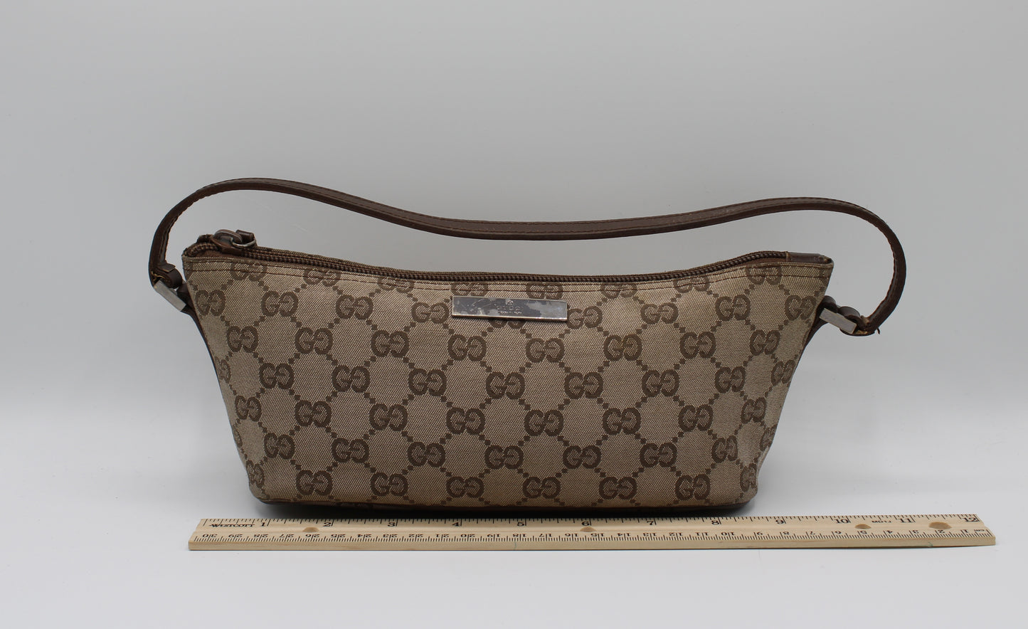 Gucci GG Canvas Boat Baguette Bag Brown Vintage
