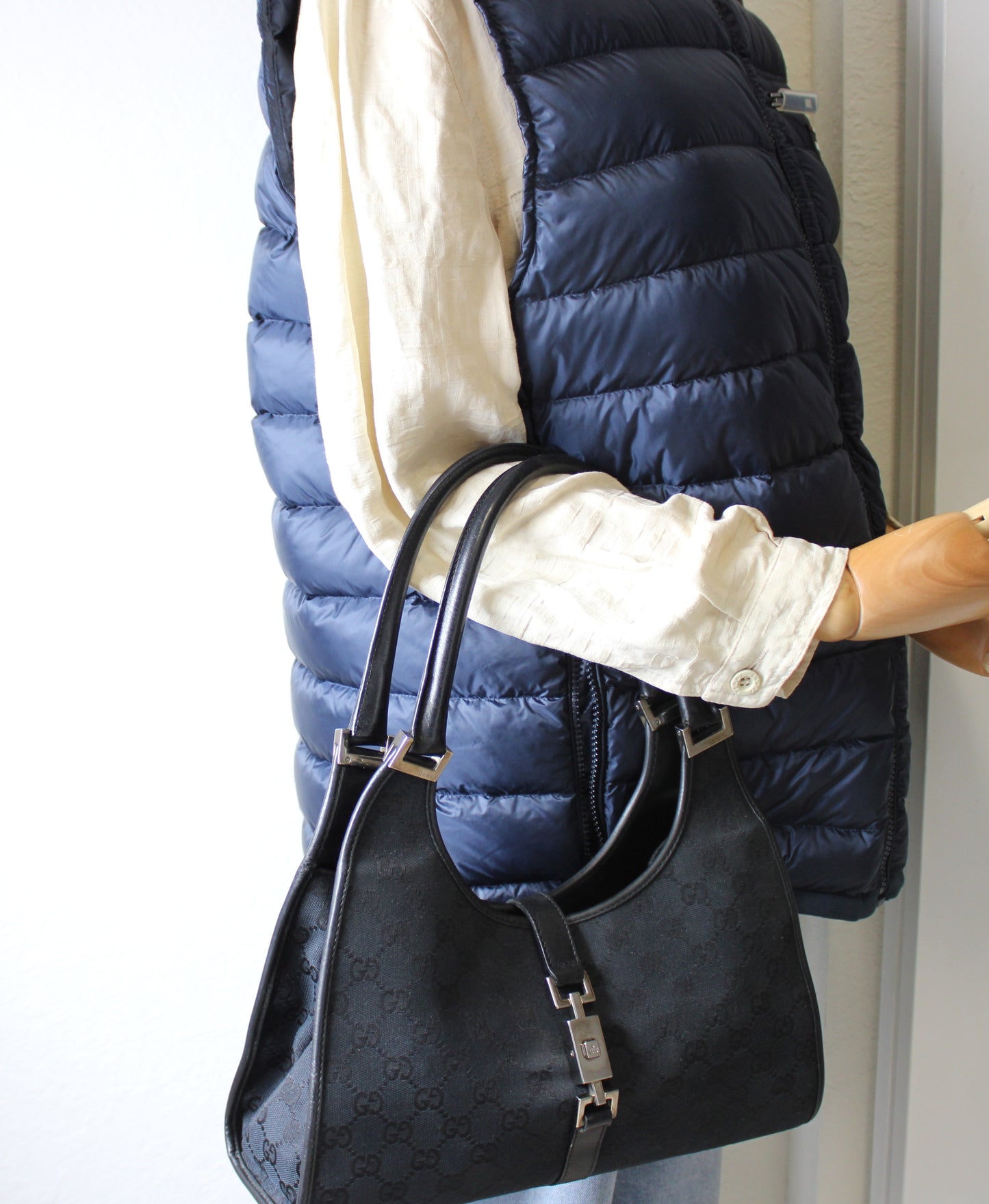 Gucci Jackie GG Canvas Leather Shoulder Bag Vintage