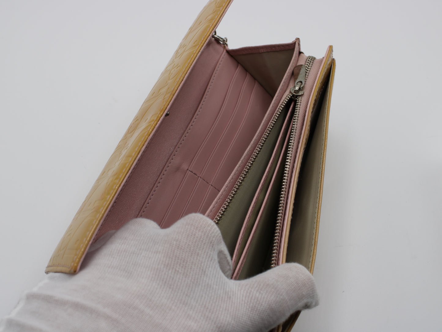 Christian Dior Embossed Golden Patent Leather Wallet on Chain