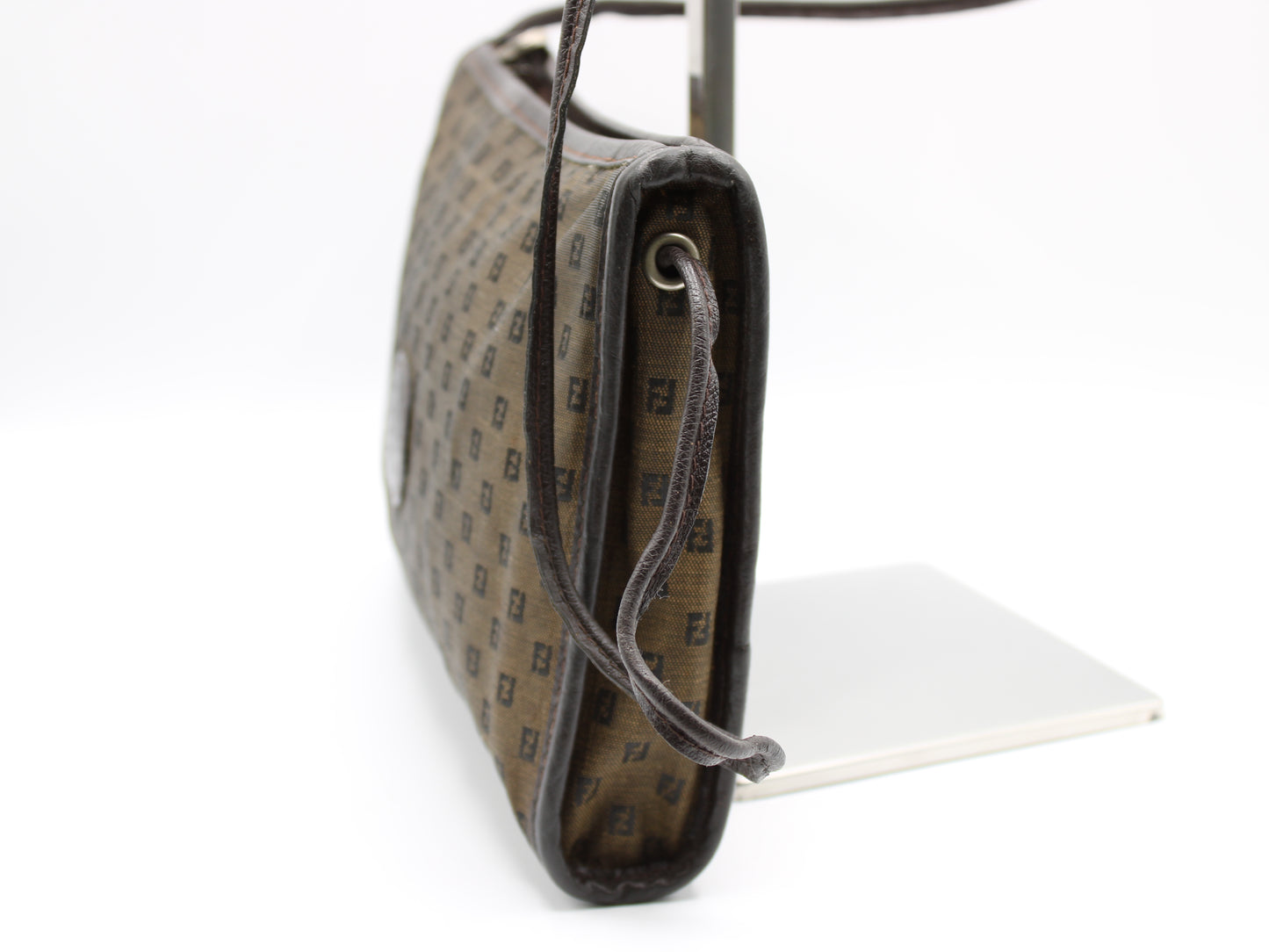 Fendi Brown Canvas Leather FF Zucchino Jacquard Crossbody Bag Vintage