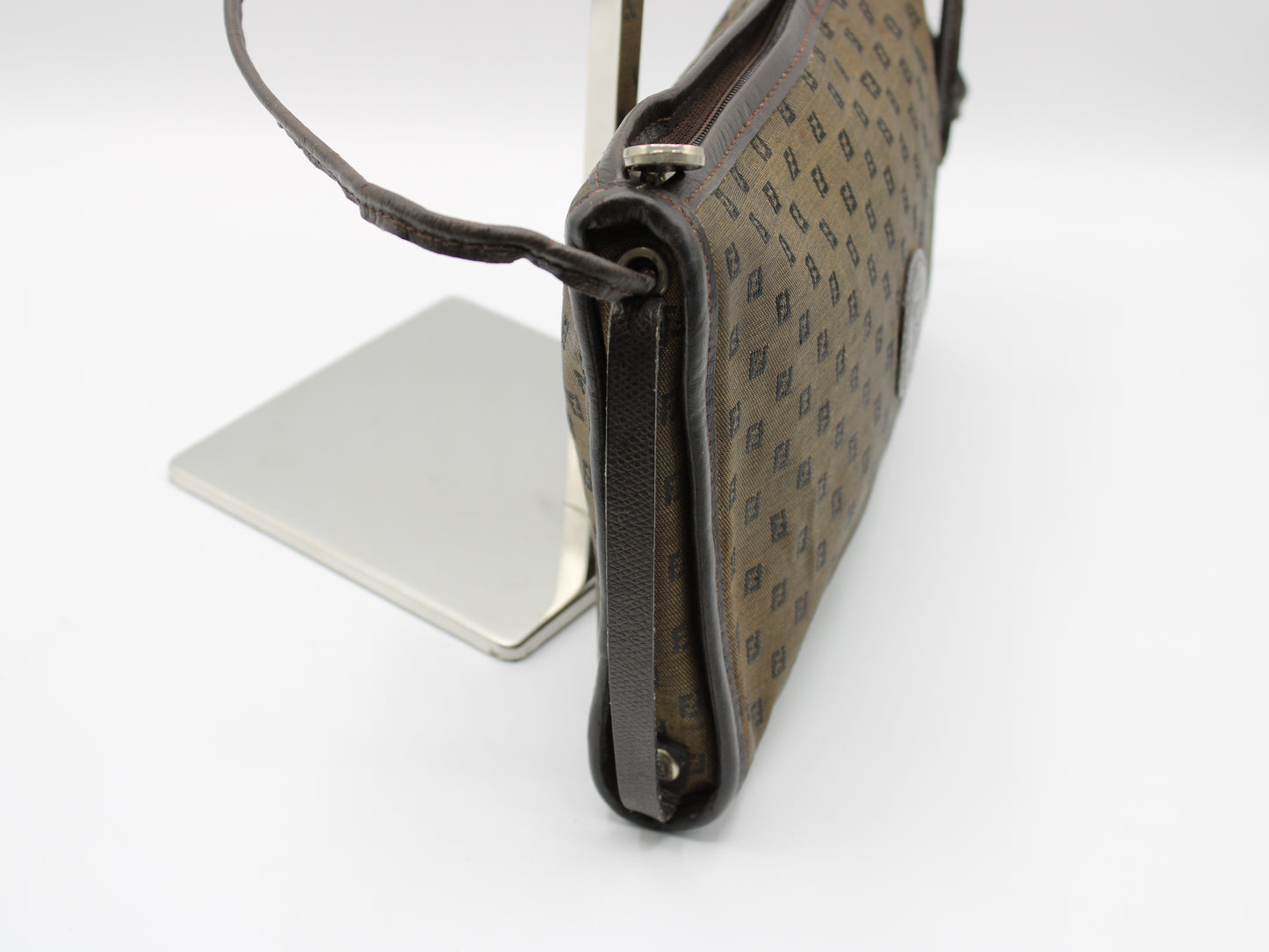 Fendi Brown Canvas Leather FF Zucchino Jacquard Crossbody Bag Vintage