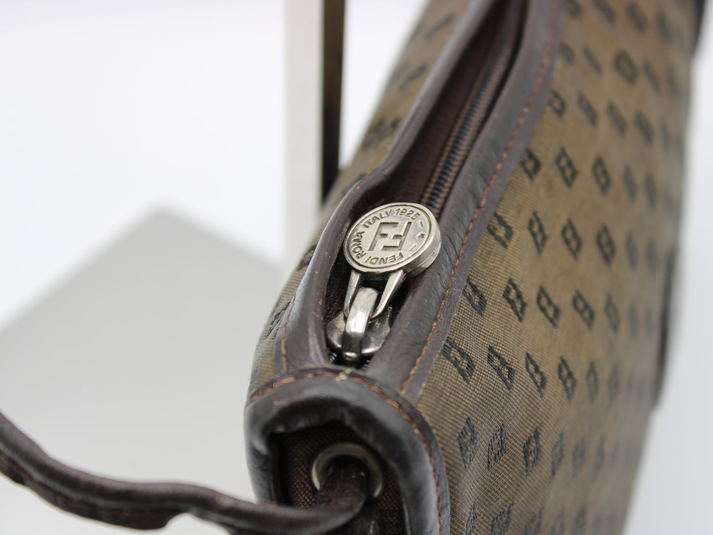 Fendi Brown Canvas Leather FF Zucchino Jacquard Crossbody Bag Vintage