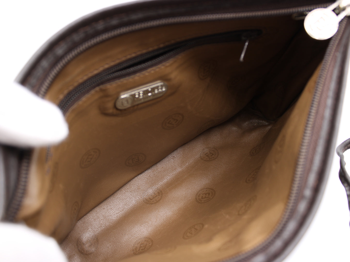 Fendi Brown Canvas Leather FF Zucchino Jacquard Crossbody Bag Vintage
