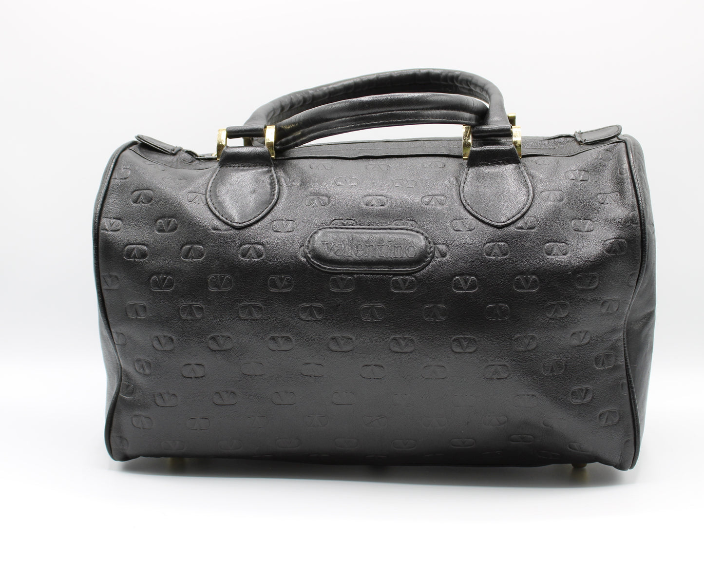 Valentino Garavani Black Embossed Leather Boston Bag Vintage