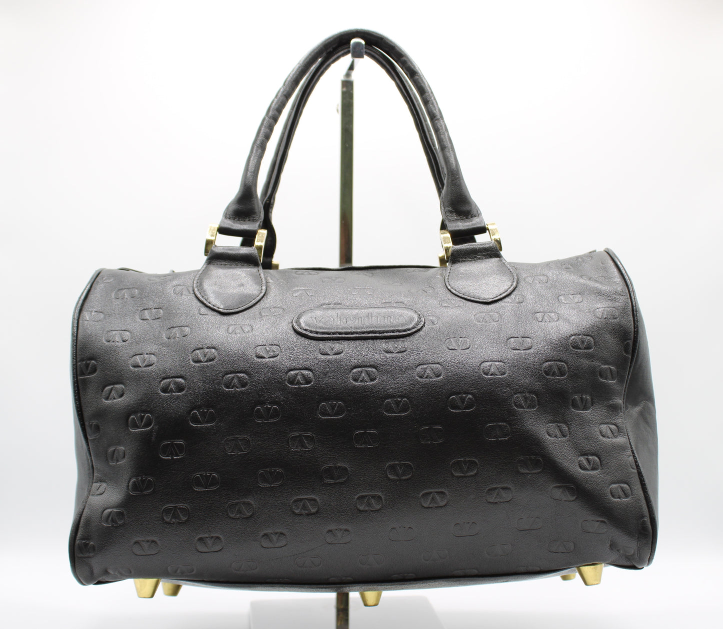 Valentino Garavani Black Embossed Leather Boston Bag Vintage