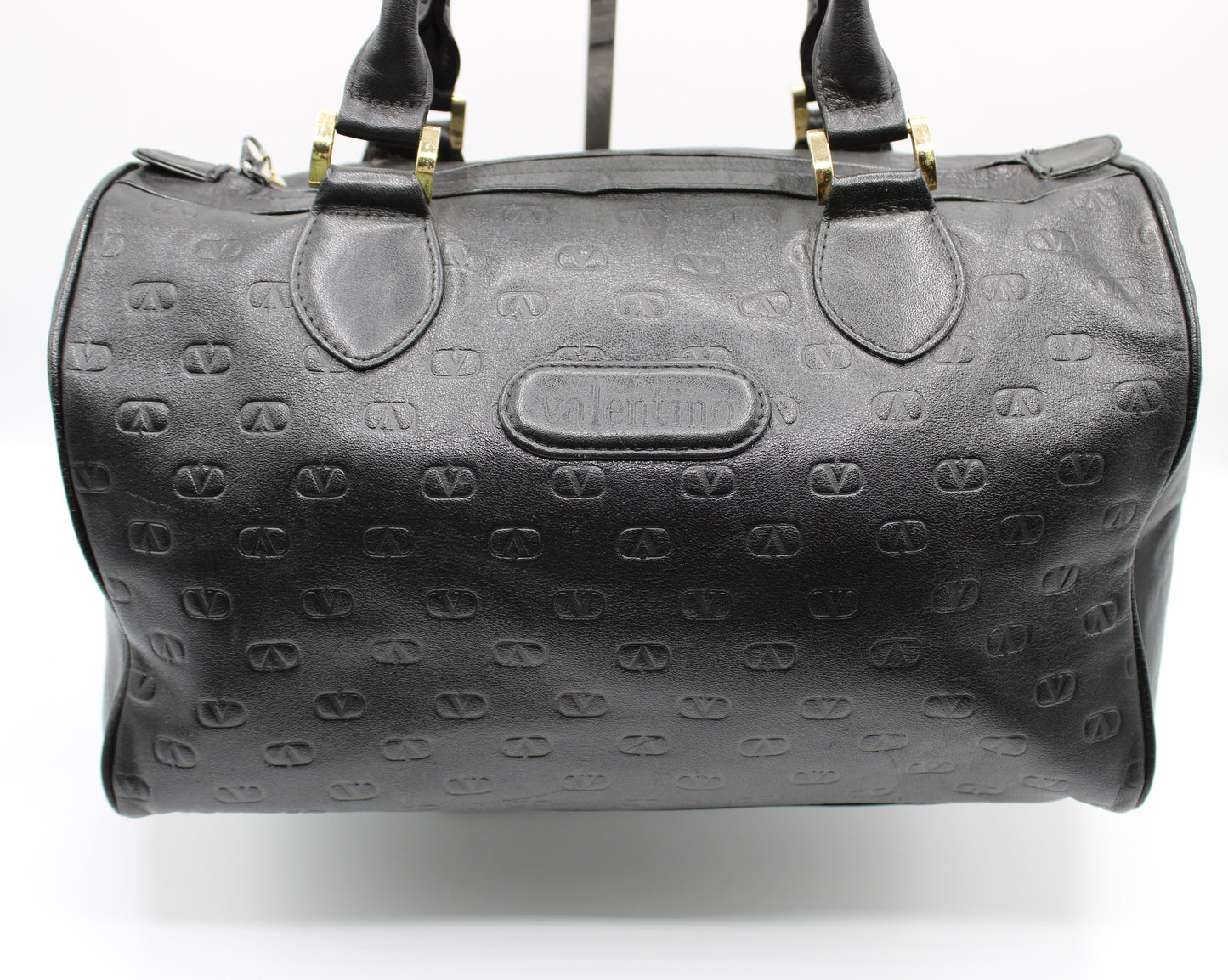 Valentino Garavani Black Embossed Leather Boston Bag Vintage