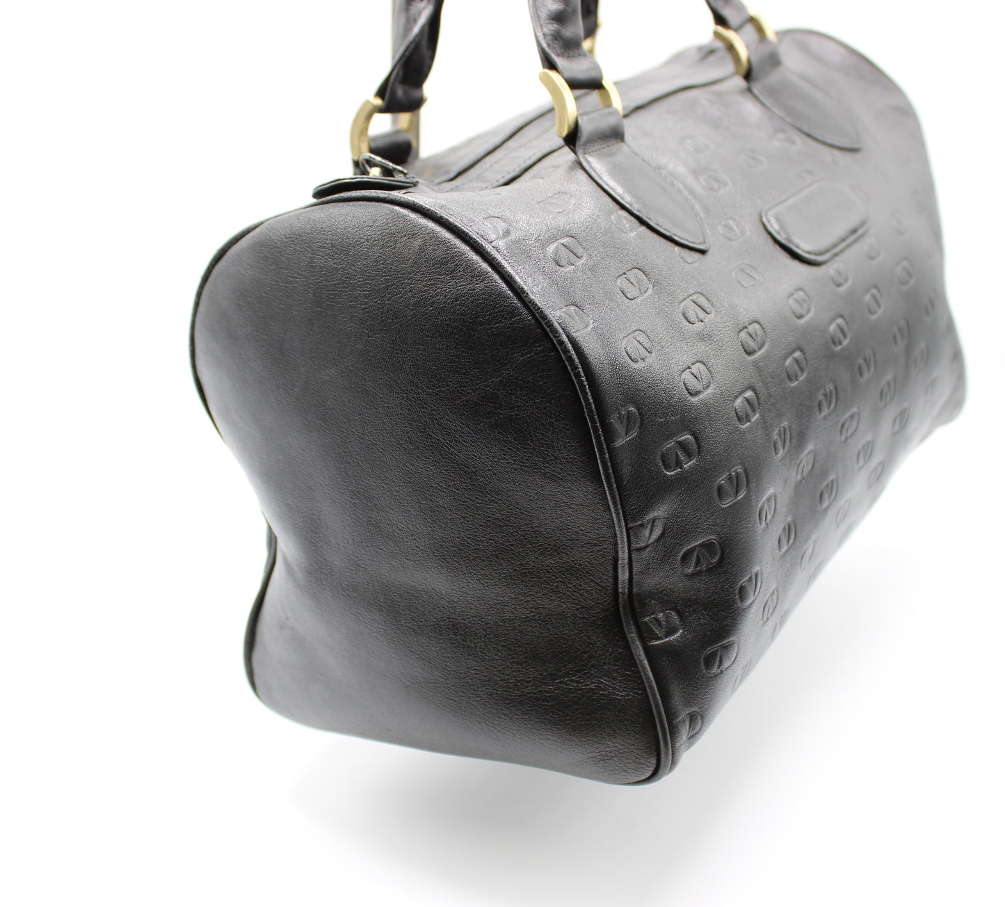 Valentino Garavani Black Embossed Leather Boston Bag Vintage